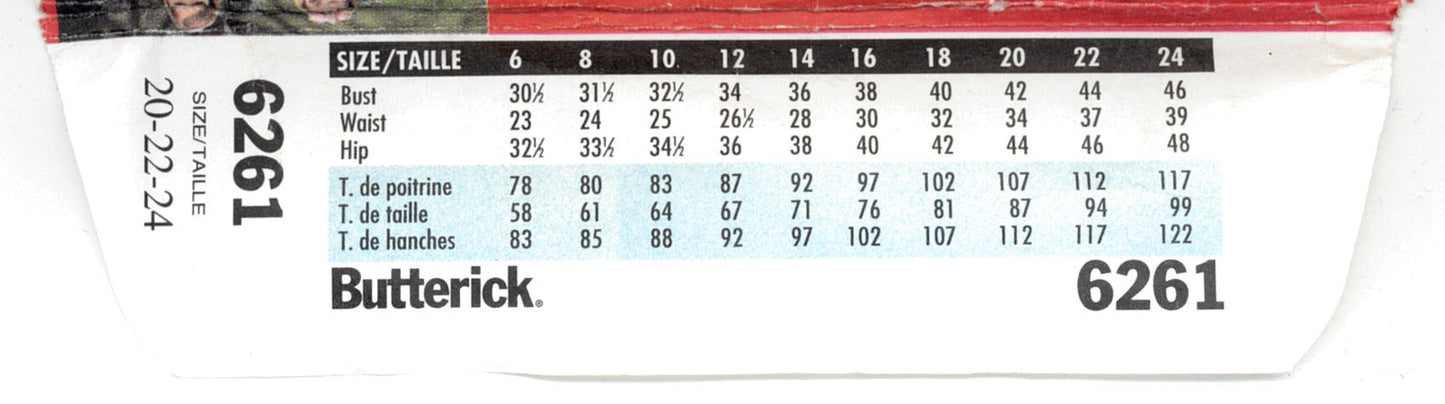 Butterick 6261 Misses / Misses Petite Dress Sewing Pattern UNCUT Size 20 22 24