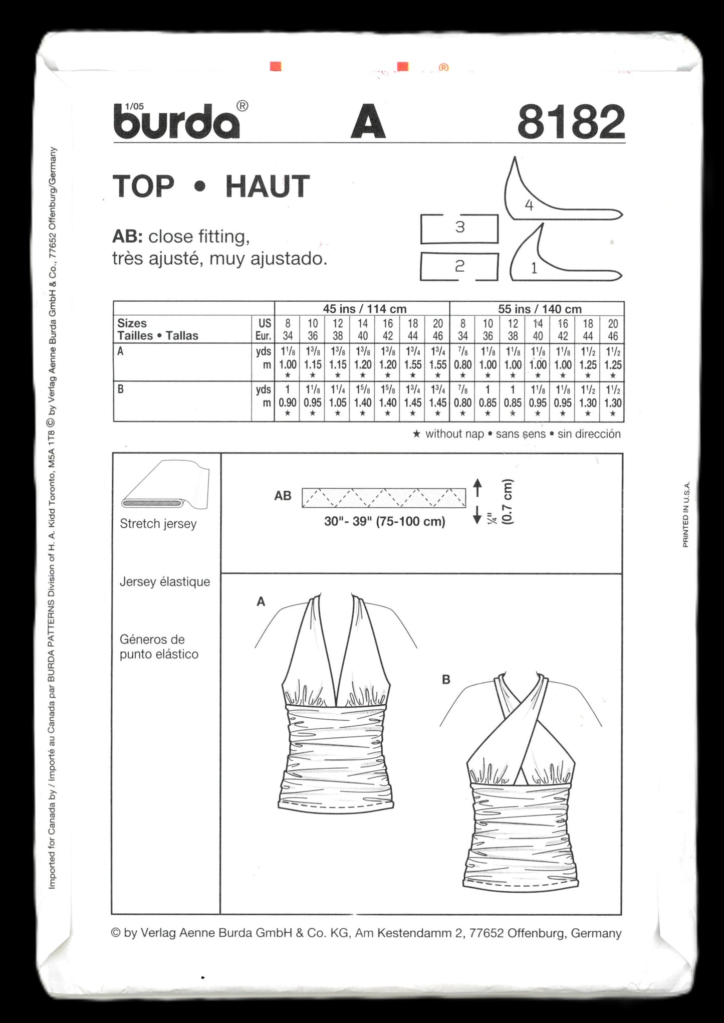 Burda Young 8182 Top Sewing Pattern - UNCUT - Size 8 10 12 14 16 18