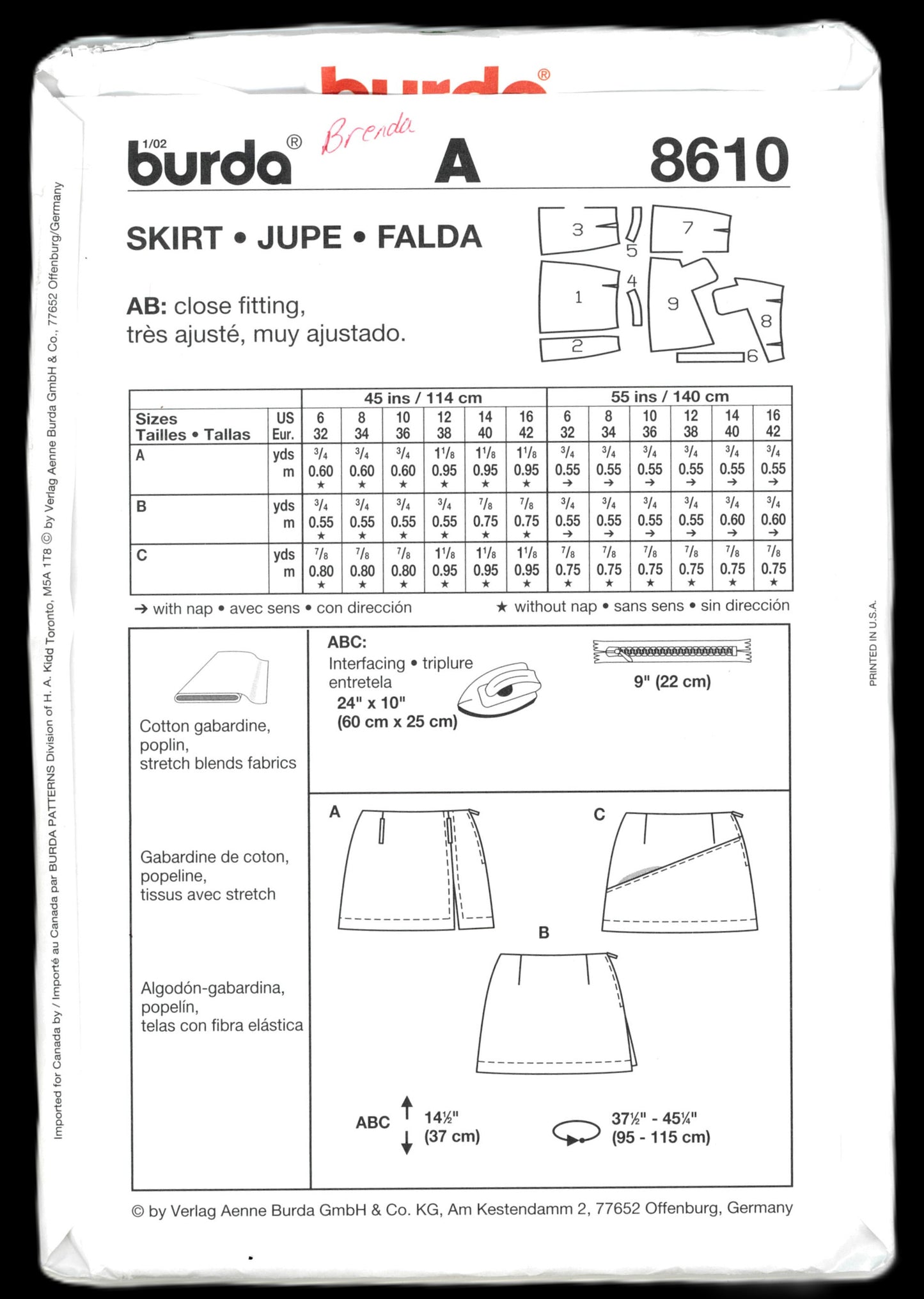 Burda Young 8610 Skirt Sewing Pattern - UNCUT - Size 6 8 10 12 14 16