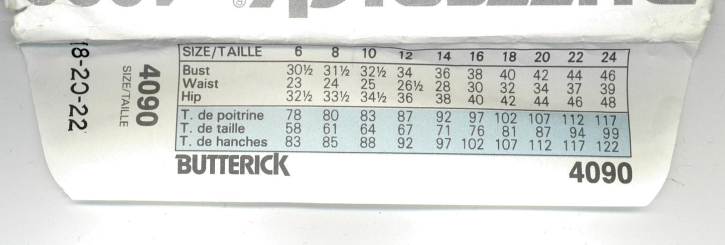 Butterick 4090 Misses / Misses Petite Dress Sewing Pattern UNCUT Size 18 20 22