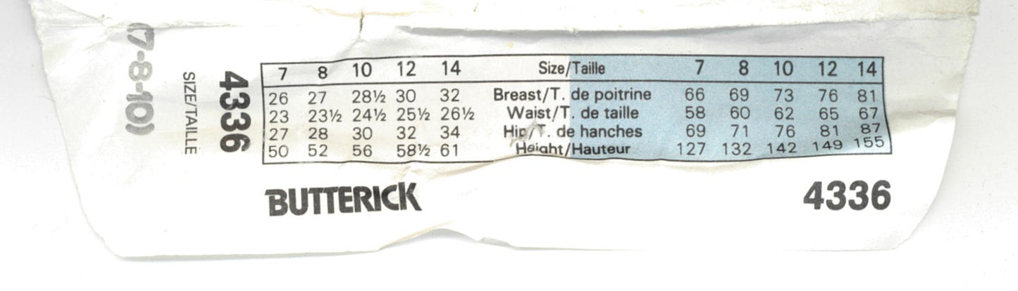 Butterick 4336 Girls Dress Sewing Pattern - UNCUT Size 7 8 10