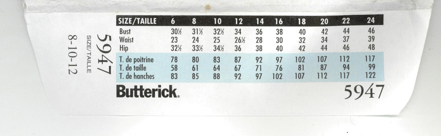 Butterick 5947 Misses / Misses Petite Jacket Dress Top and Pants Sewing Pattern - UNCUT - Size 8 10 12