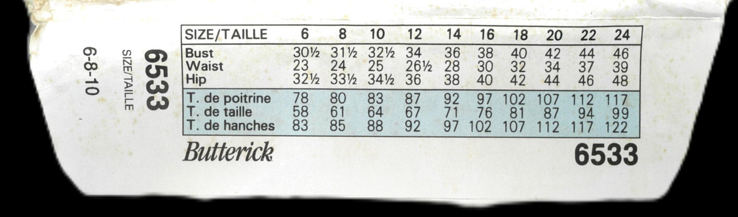 Butterick 6533 Misses Jacket Top and Pants Sewing Pattern UNCUT Size 6 8 10