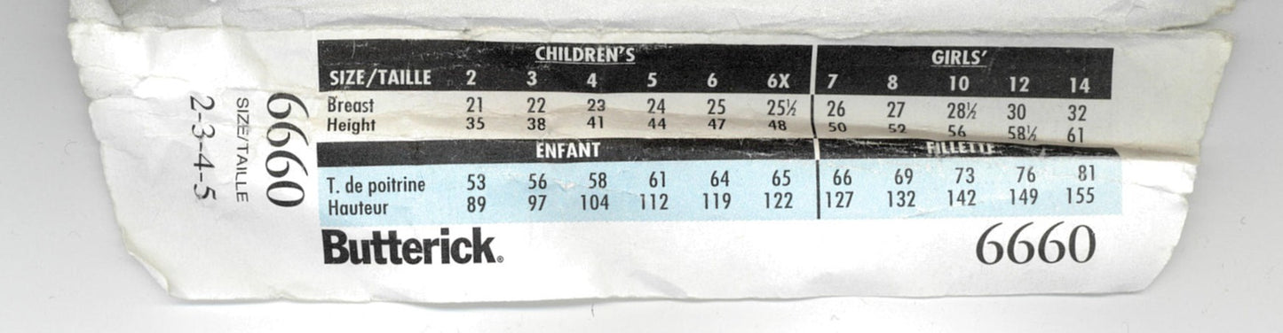 Butterick 6660 Childrens/Girls Leotard, Skirt, Bag and Ponytail Holder Sewing Pattern - UNCUT - Size 2 4 3 5