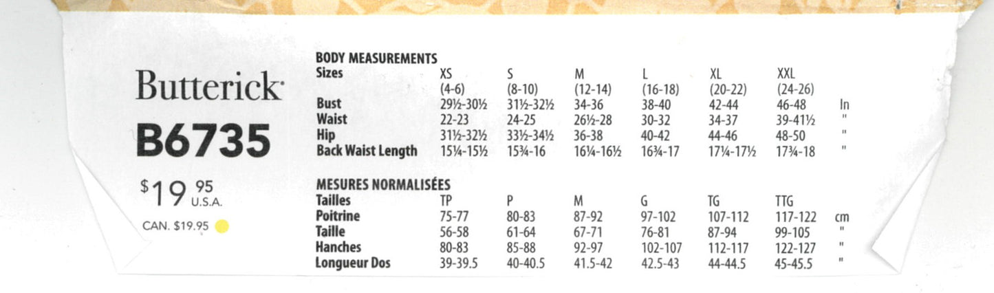 Butterick 6735 Katherine Tilton Misses Top Sewing Pattern - UNCUT - Size Xsm Sml Med