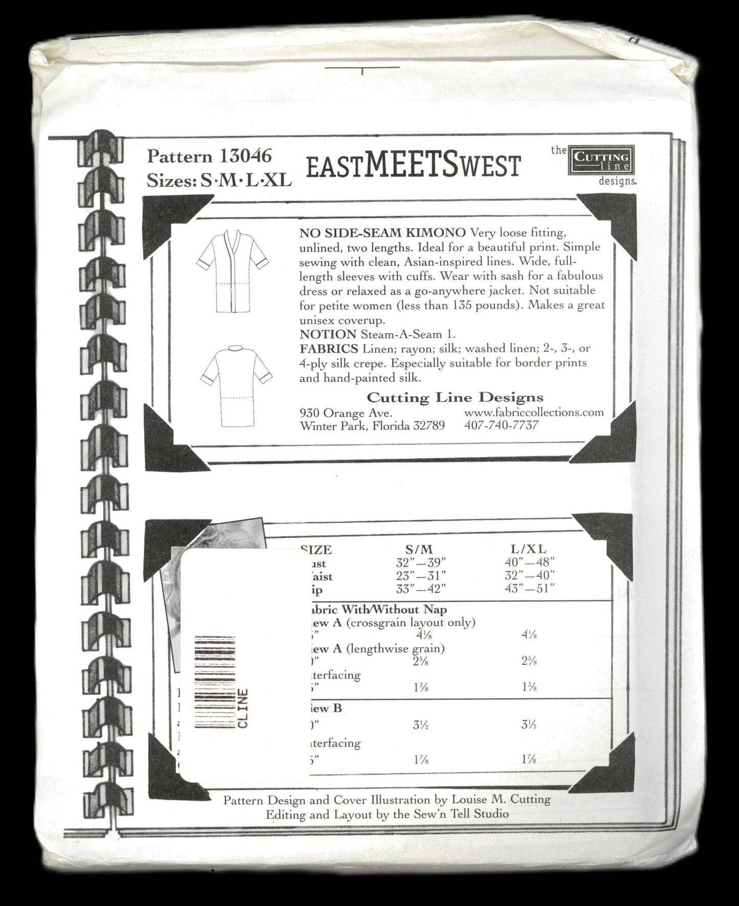 The Cutting Line 13046 East Meets West Kimono Robe Sewing Pattern - UNCUT - Size S M L XL