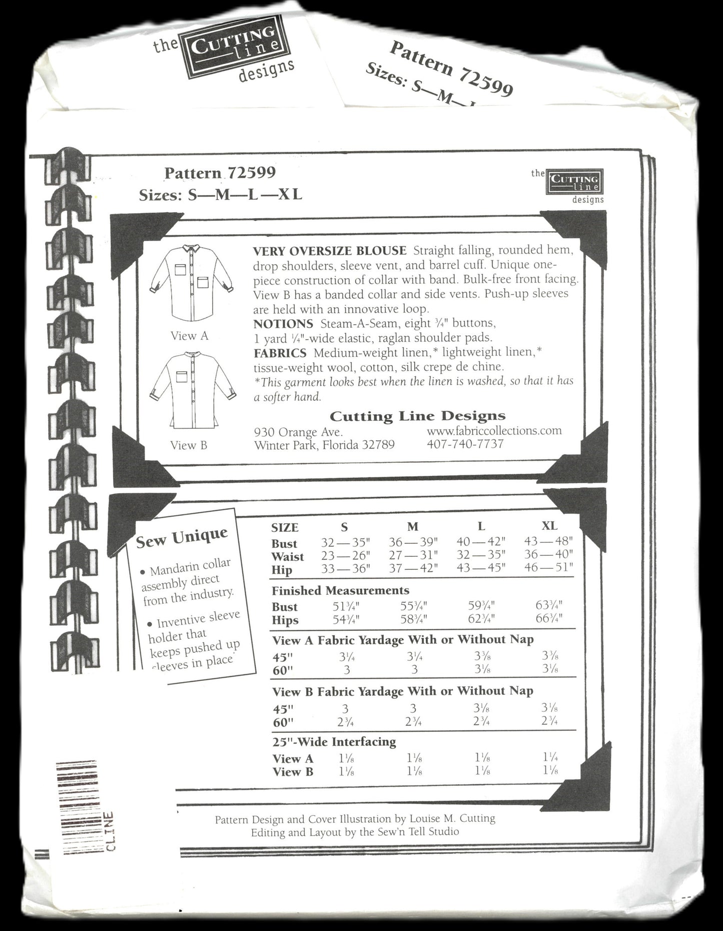 The Cutting Line 72599 Very Oversize Blouse Sewing Pattern - UNCUT - Size S M L XL