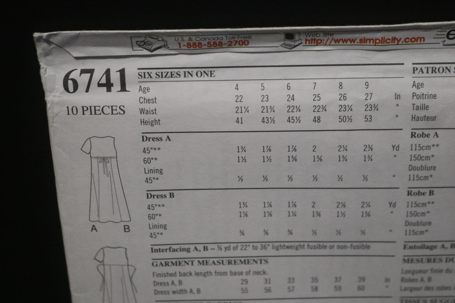 New look 6741 Girls Dress Sewing Pattern - UNCUT - Size 4 - 9