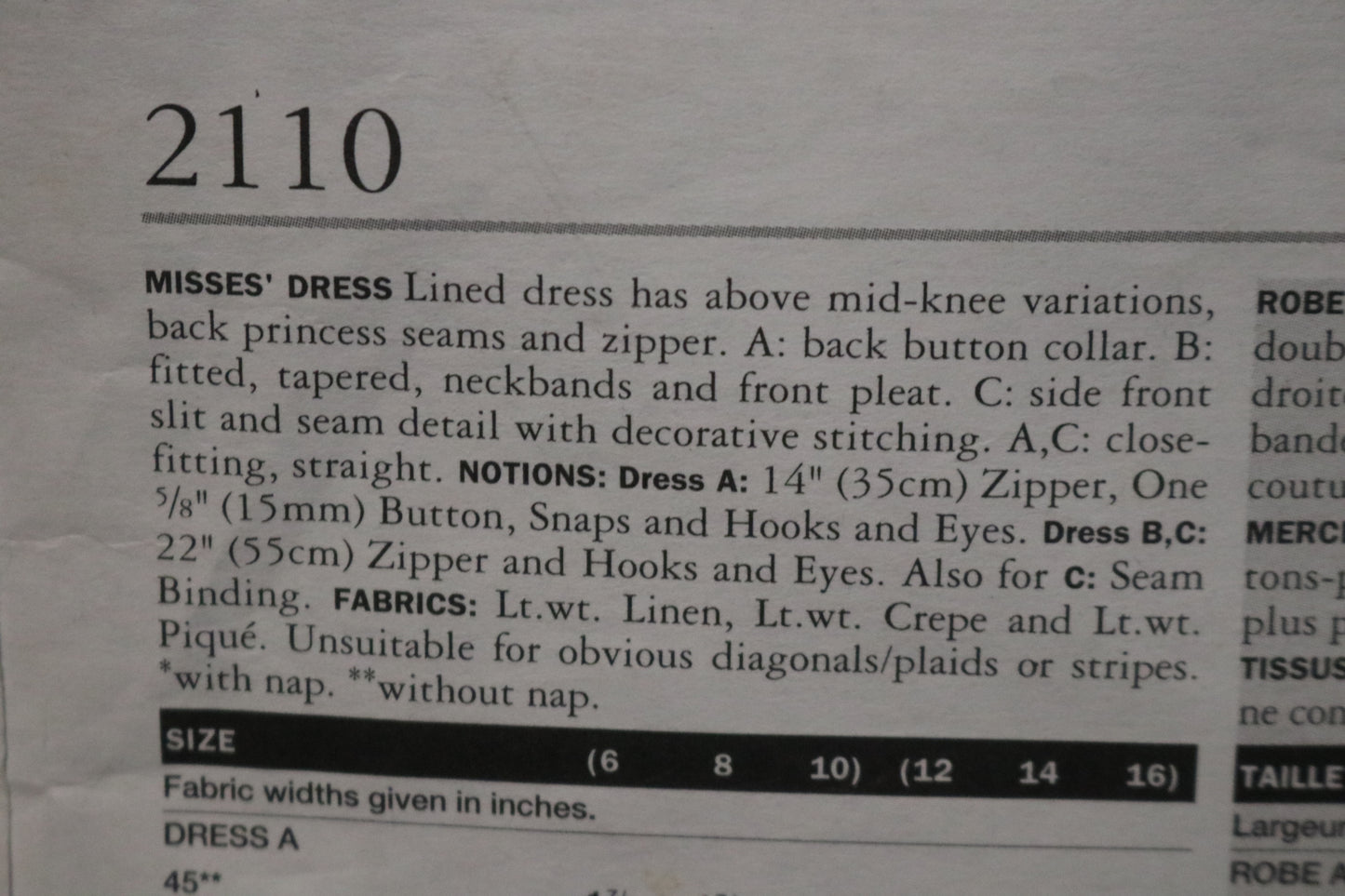 Vogue 2110 Claude Montana Misses Dress Sewing Pattern - UNCUT - Size 6 8 10