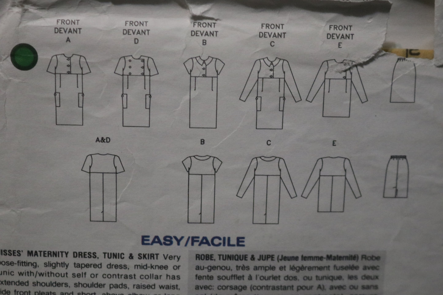 Vogue 2617 Misses Maternity Dress Tunic and Skirt Sewing Pattern - UNCUT - Size 8 10 12