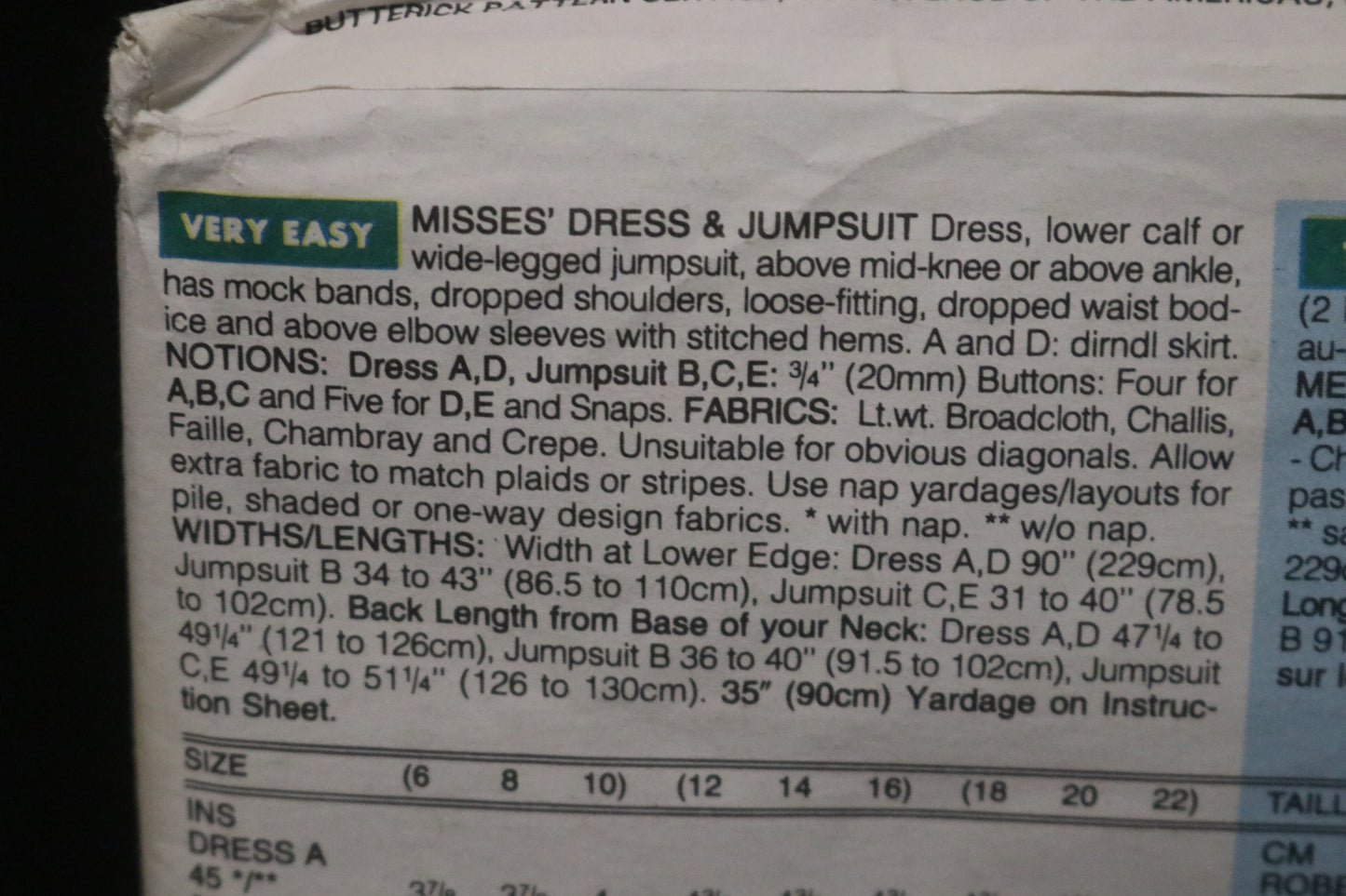 Butterick 6781 Misses Dress and Jumpsuit Sewing Pattern UNCUT Size 18 20 22