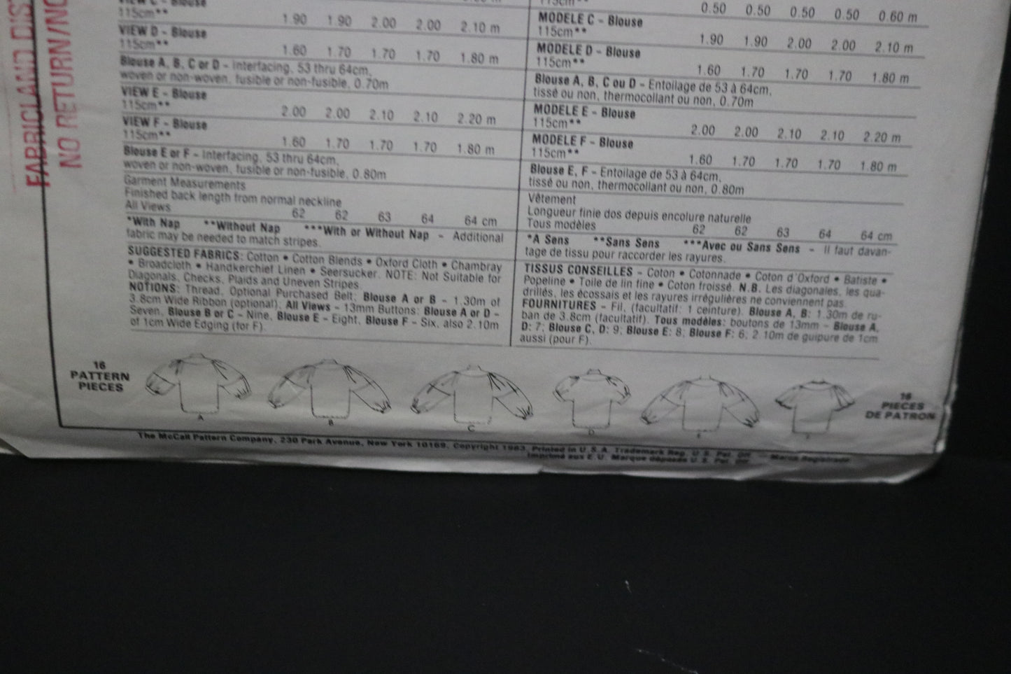 McCalls 8376 Misses Blouses Sewing Pattern UNCUT - Size 8