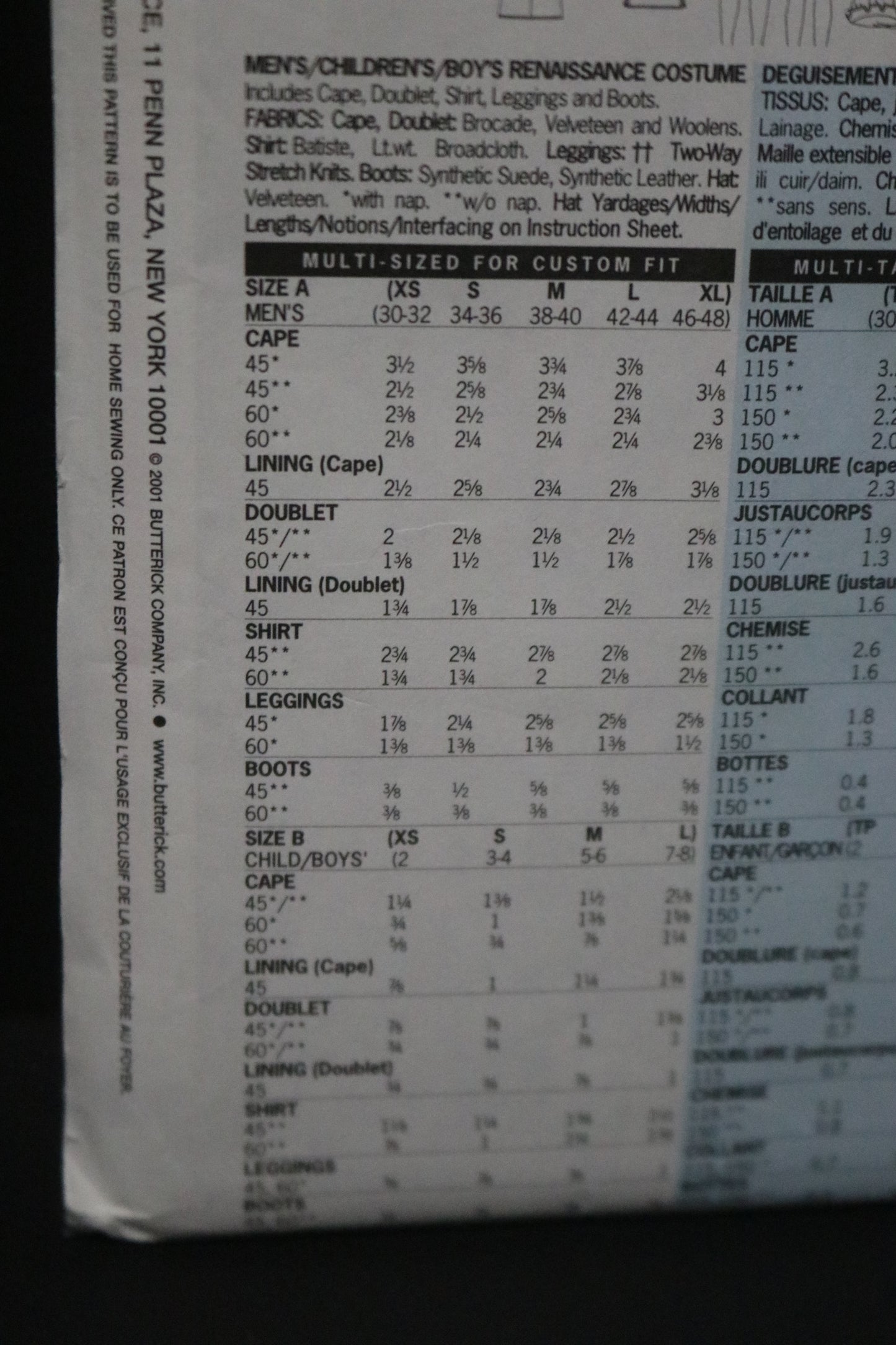 Butterick 5656 Mens Renaissance Costumes Pattern Sewing Pattern - UNCUT - Size XS S M L XL