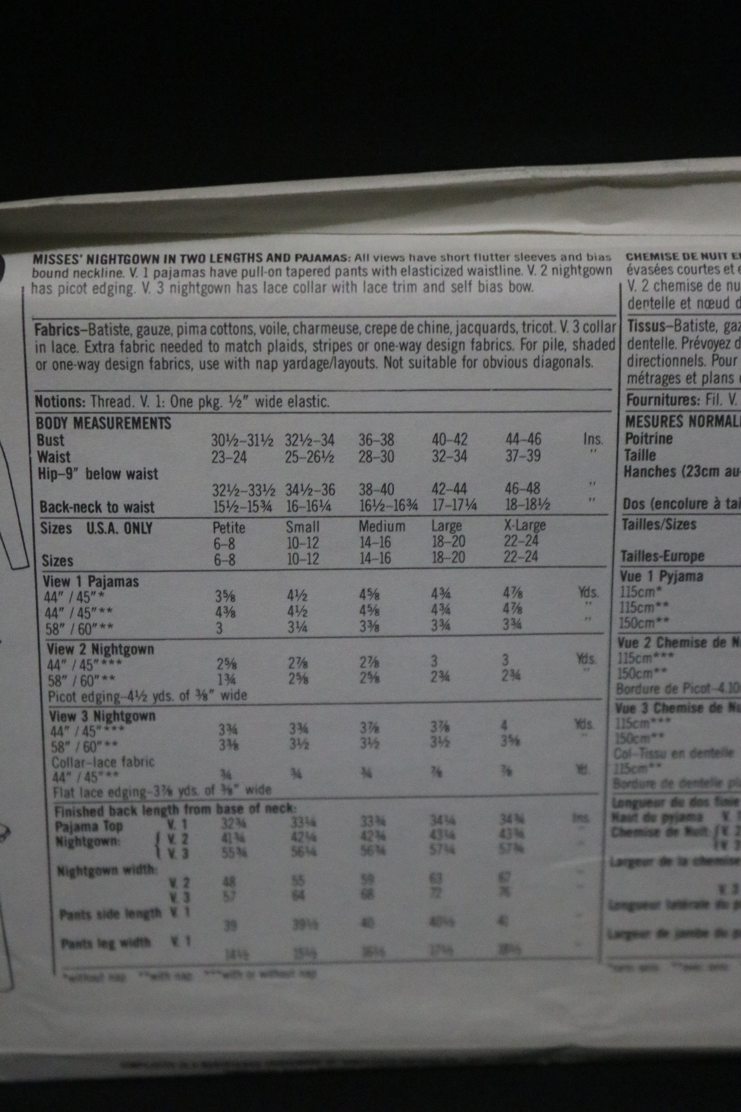 Simplicity 8449 Misses Nightgown in Two Lengths and Pajamas Sewing Pattern UNCUT Size PT - LG