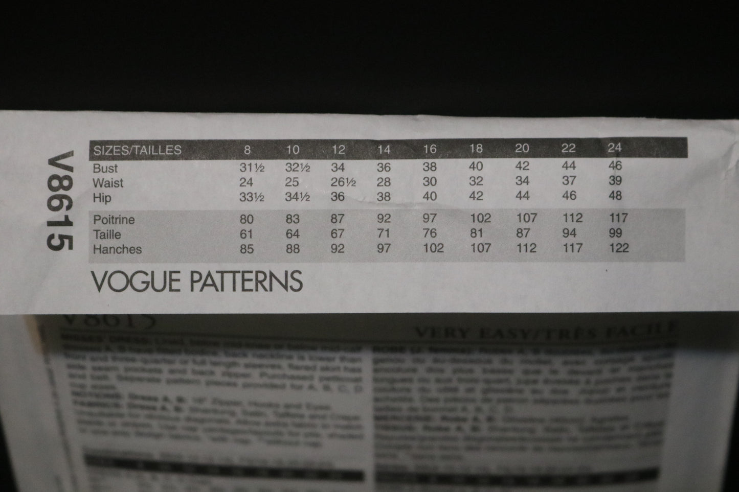 Vogue 8615 Misses Dress Sewing Pattern - UNCUT - Size 16 18 20 22 24