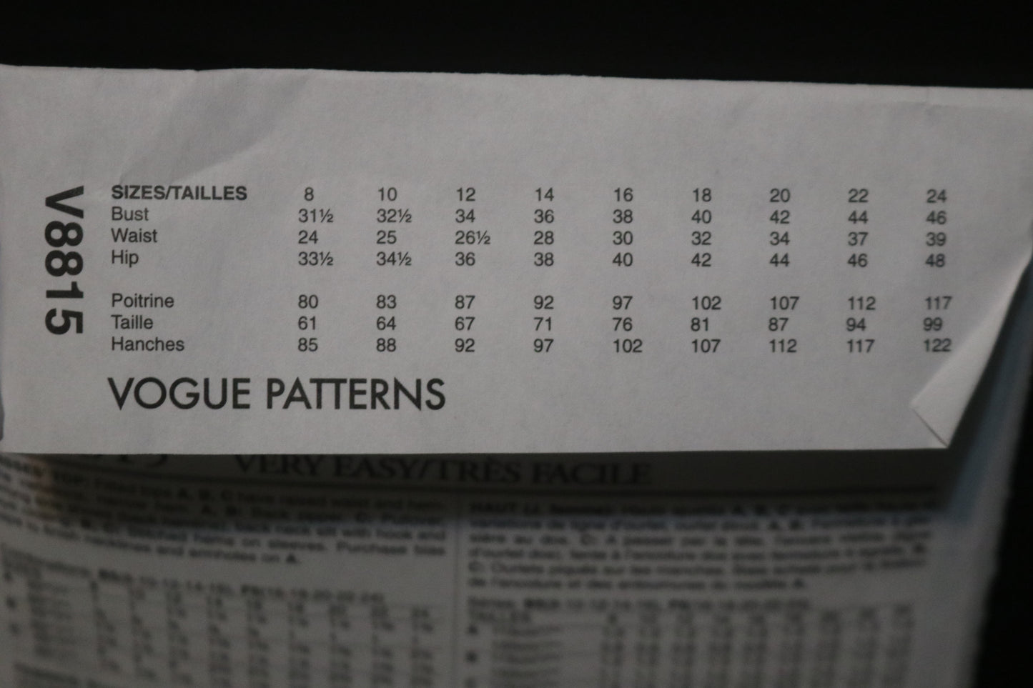 Vogue 8815 Misses Top Sewing Pattern - UNCUT - Size 16 18 20 22 24