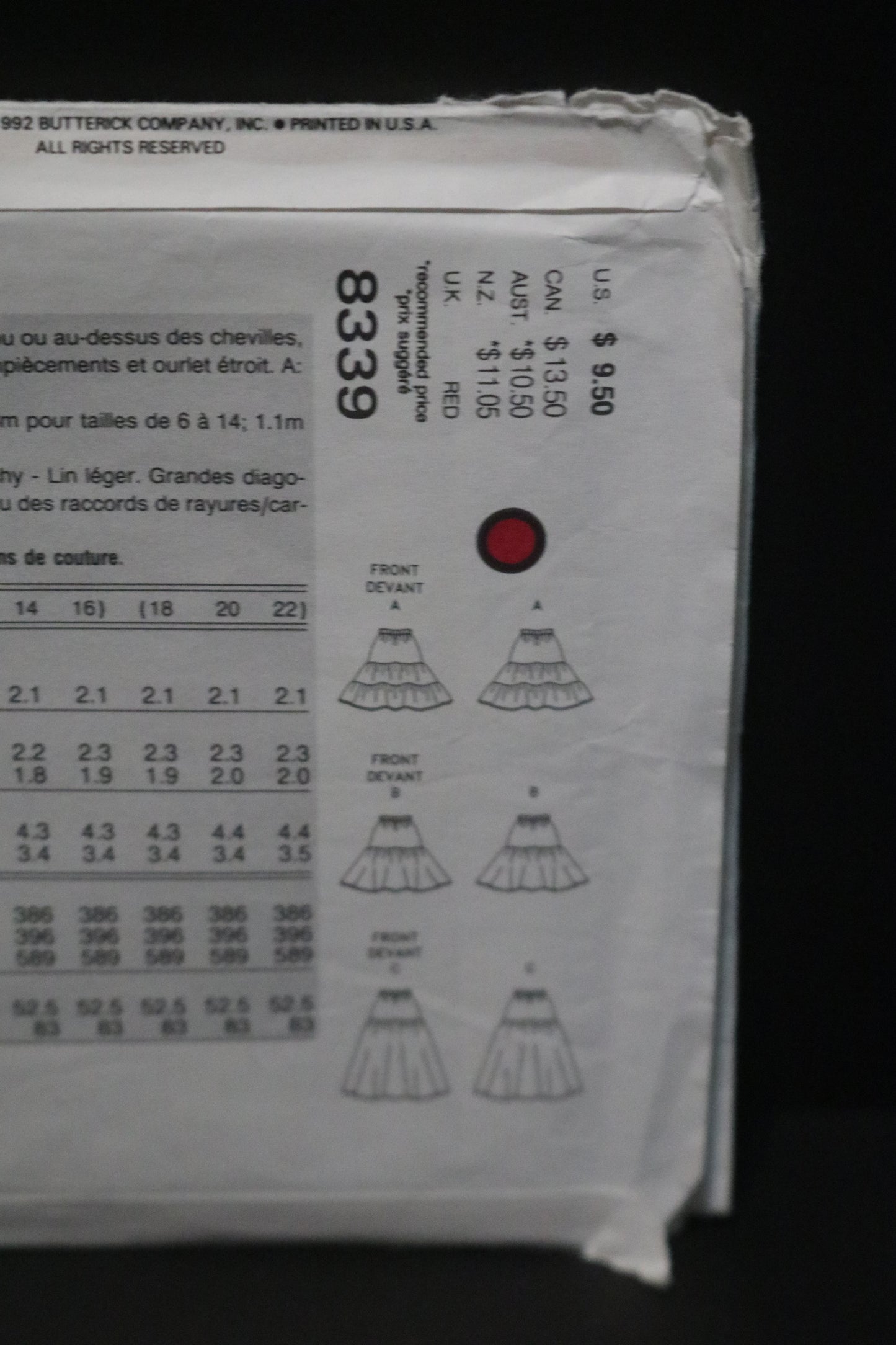 Vogue 8339 Misses Skirt Sewing Pattern - UNCUT - Size 6 8 10