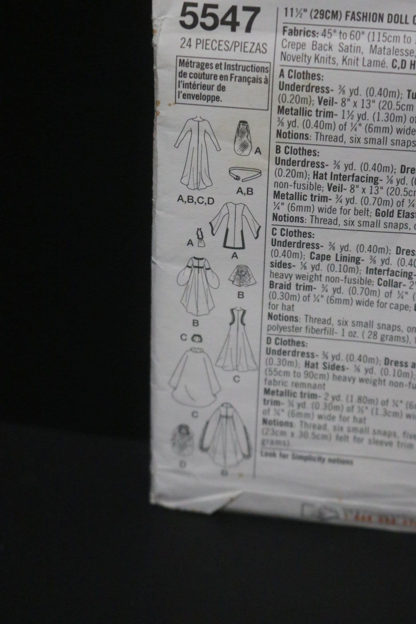 Simplcity 5547 Andrea Schewe 11 1/2" Fashion Doll Clothes UNCUT - Museum Collection Noblewoman ,Early Europe , English Noble Medieval