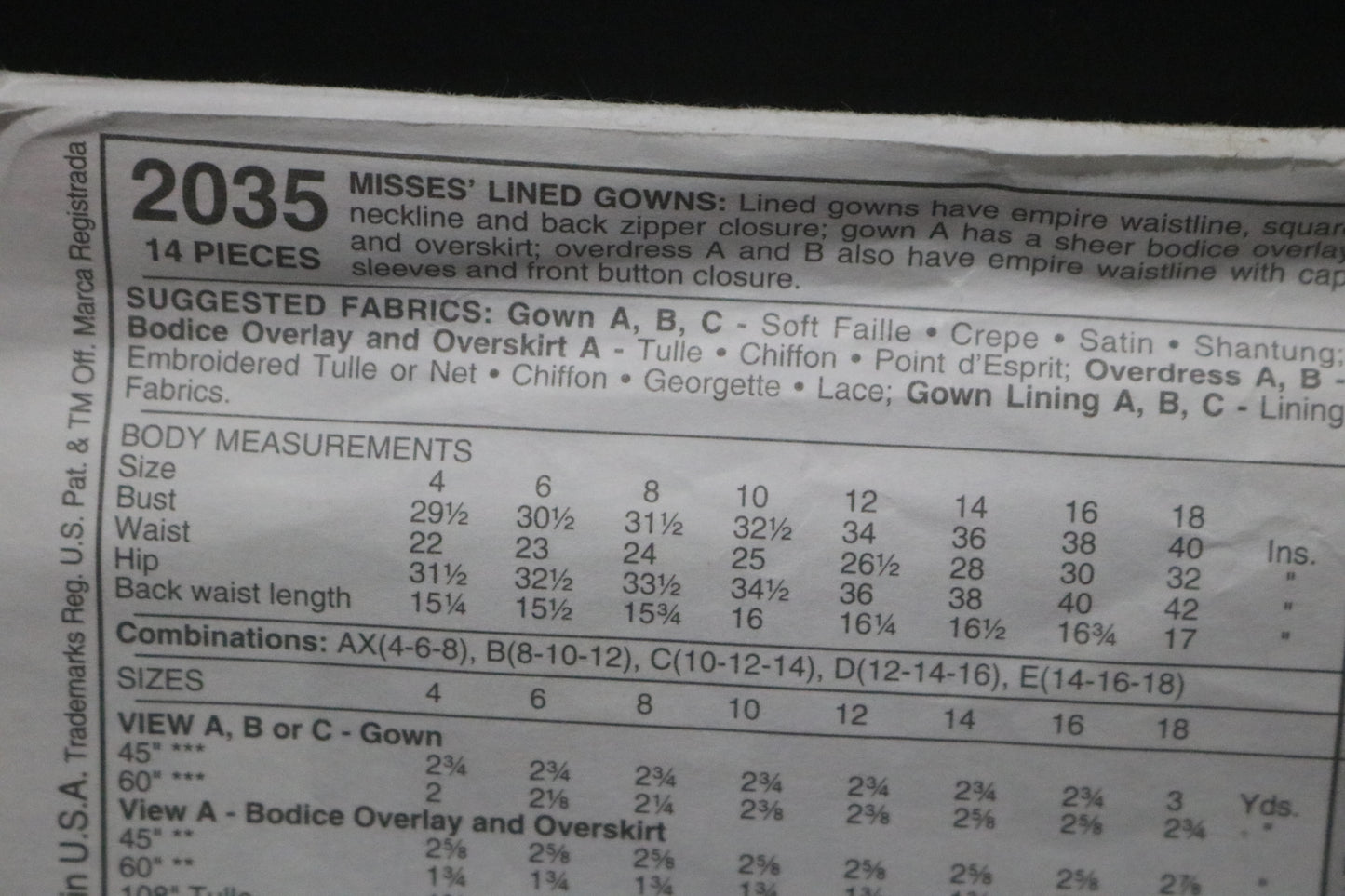 McCalls 2035 Evening Elegance Misses Lined Dress Sewing Pattern - UNCUT - Size 14 16 18