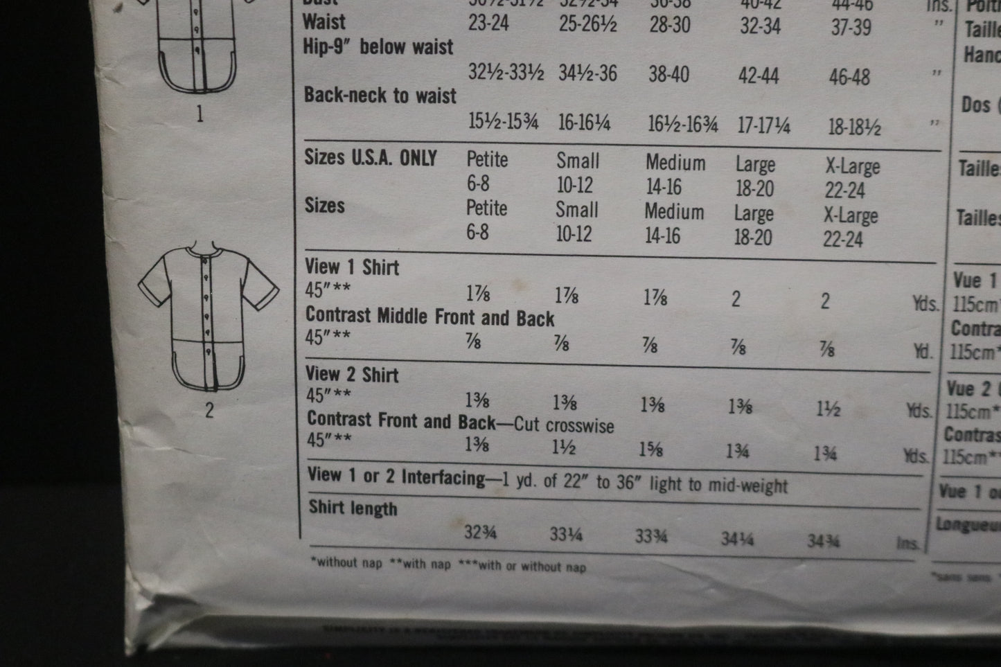 Simplicity 9104 Misses Shirt Sewing Pattern UNCUT Size Small