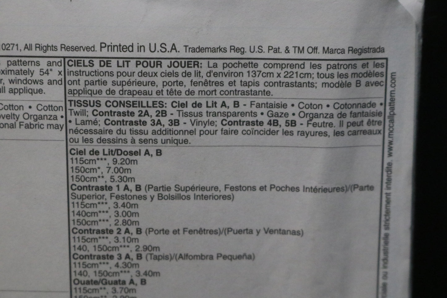 McCalls 5827 Play Canopy Sewing Pattern UNCUT