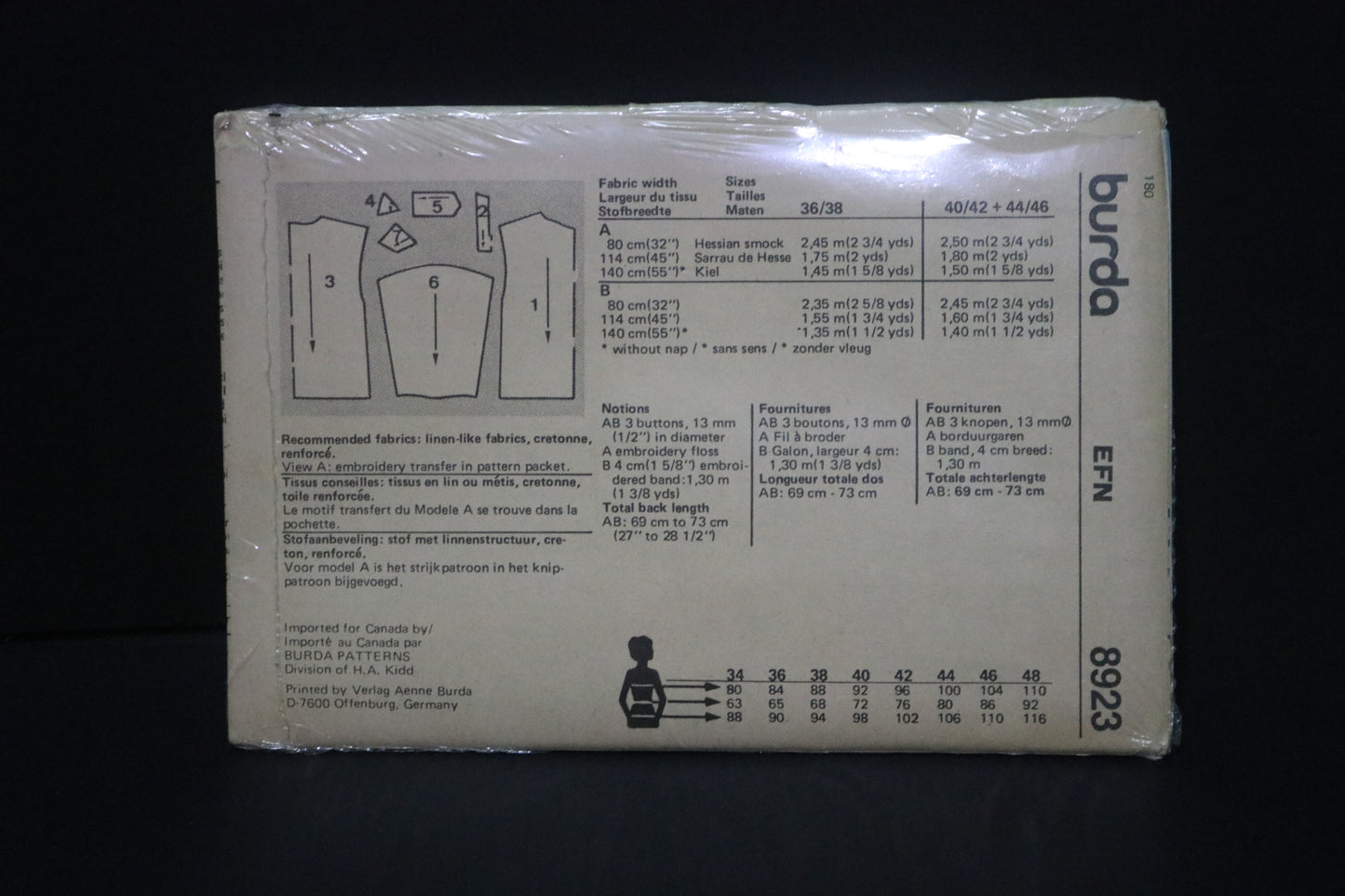 Burda 8923 Misses Top Sewing Pattern with Embroidery Transfer UNCUT - Size 10/12 14/16 18/20