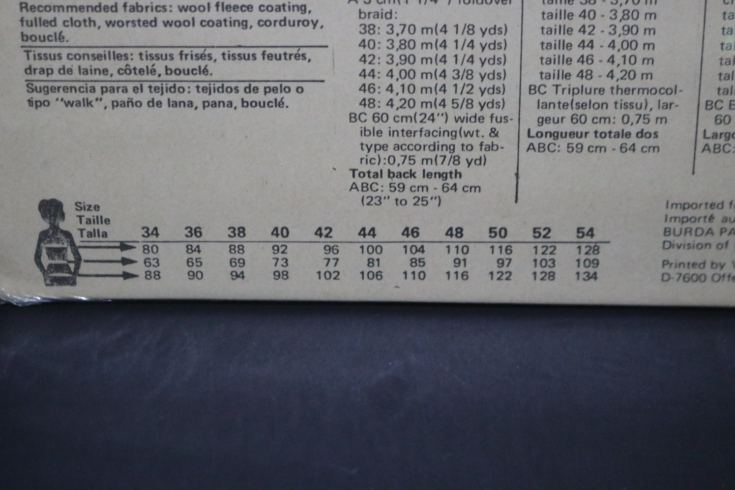 Burda 8767 Misses Jacket Sewing Pattern - UNCUT - Size 12 14 16 18 20 40