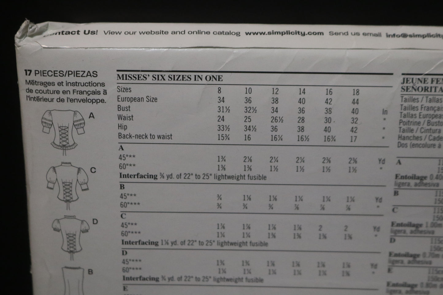 New Look 6599 Misses Blouse Sewing Pattern UNCUT - Size 8 - 18