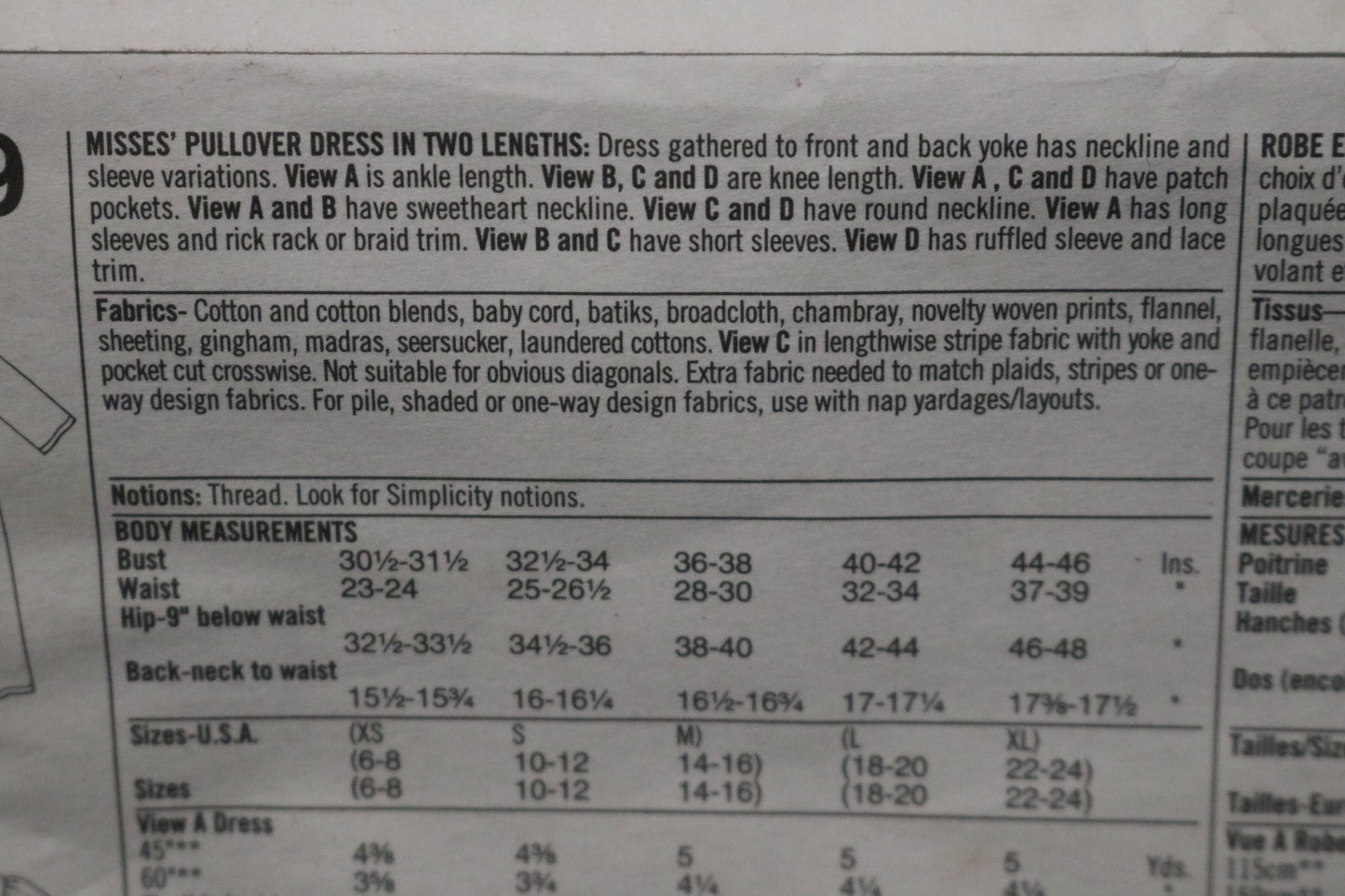 Simplicity 8959 Misses Pullover Dress in Two Lengths Sewing Pattern UNCUT Size L - XL