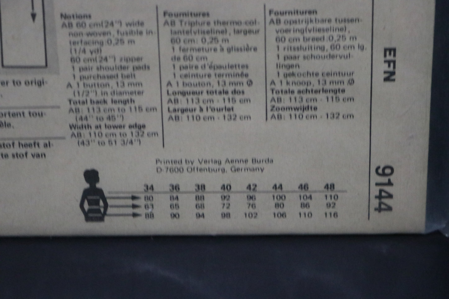 Burda 9144 Misses Dress Sewing Pattern - UNCUT - Size 44 46 48