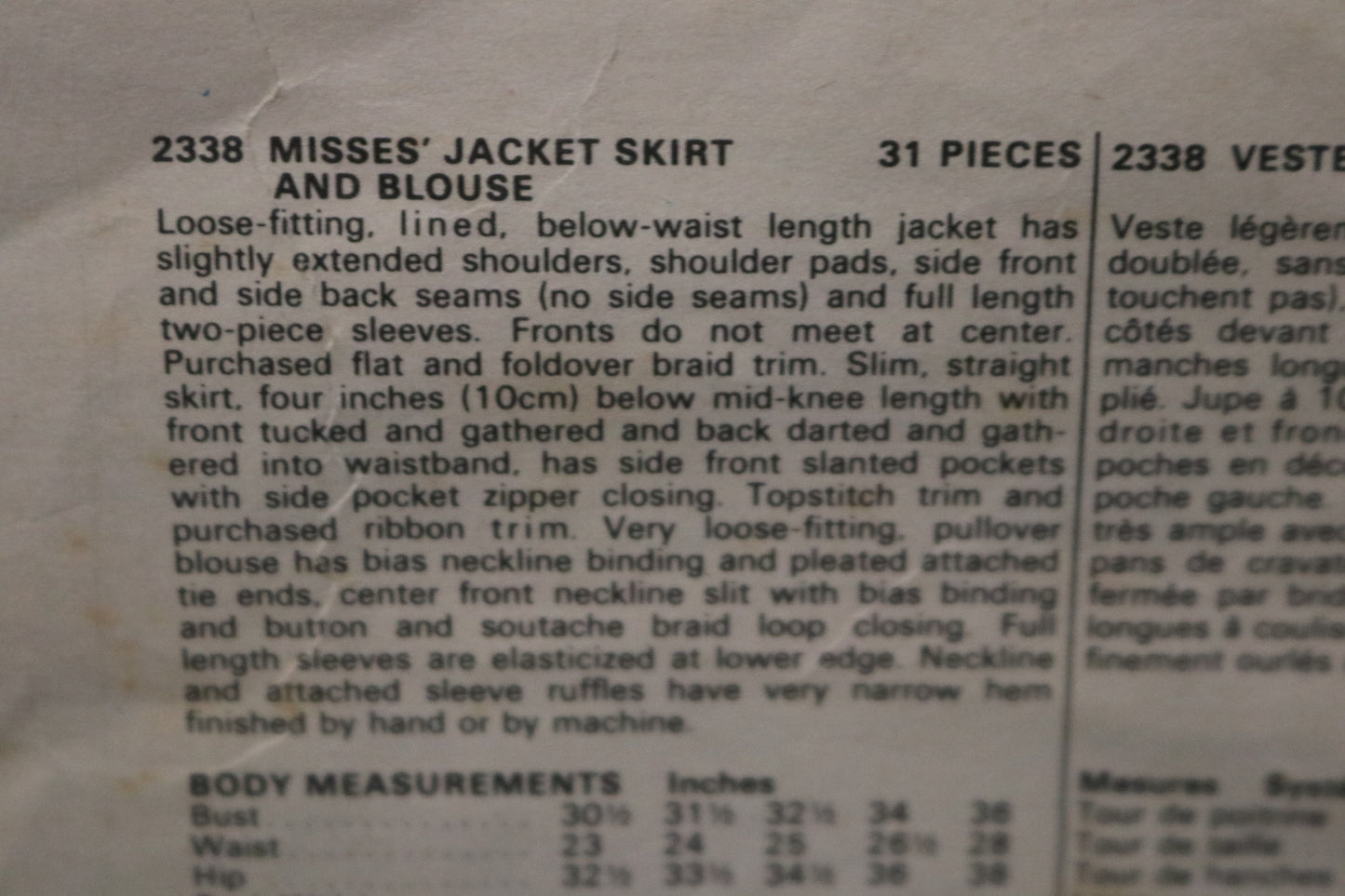 Vogue 2338 Yves Saint Laurent Misses Jacket and Dress Sewuing Pattern - UNCUT - Size 12