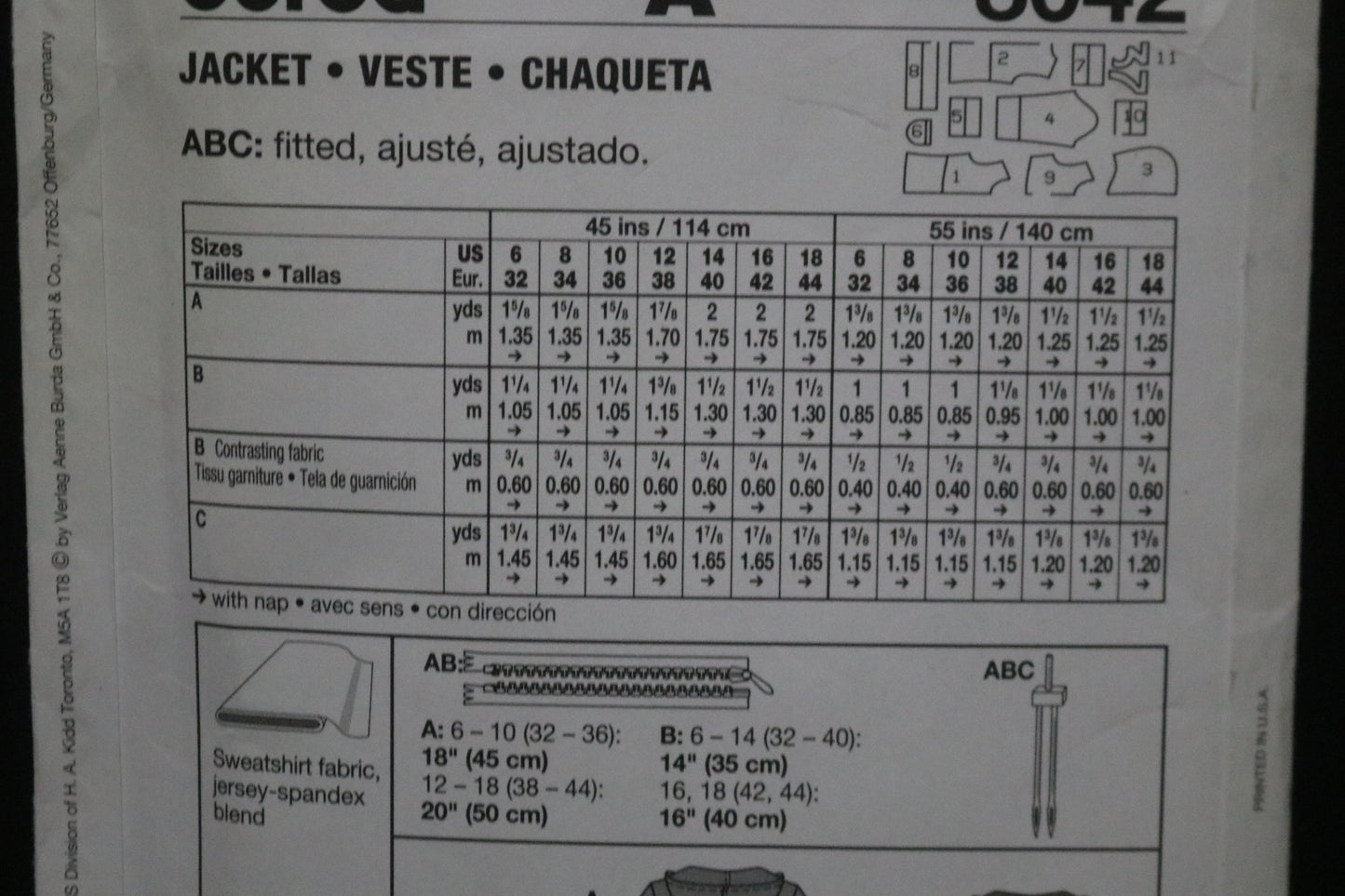 Burda Young 8042 Jacket Sewing Pattern - UNCUT - Size 6 8 10 12 14 18