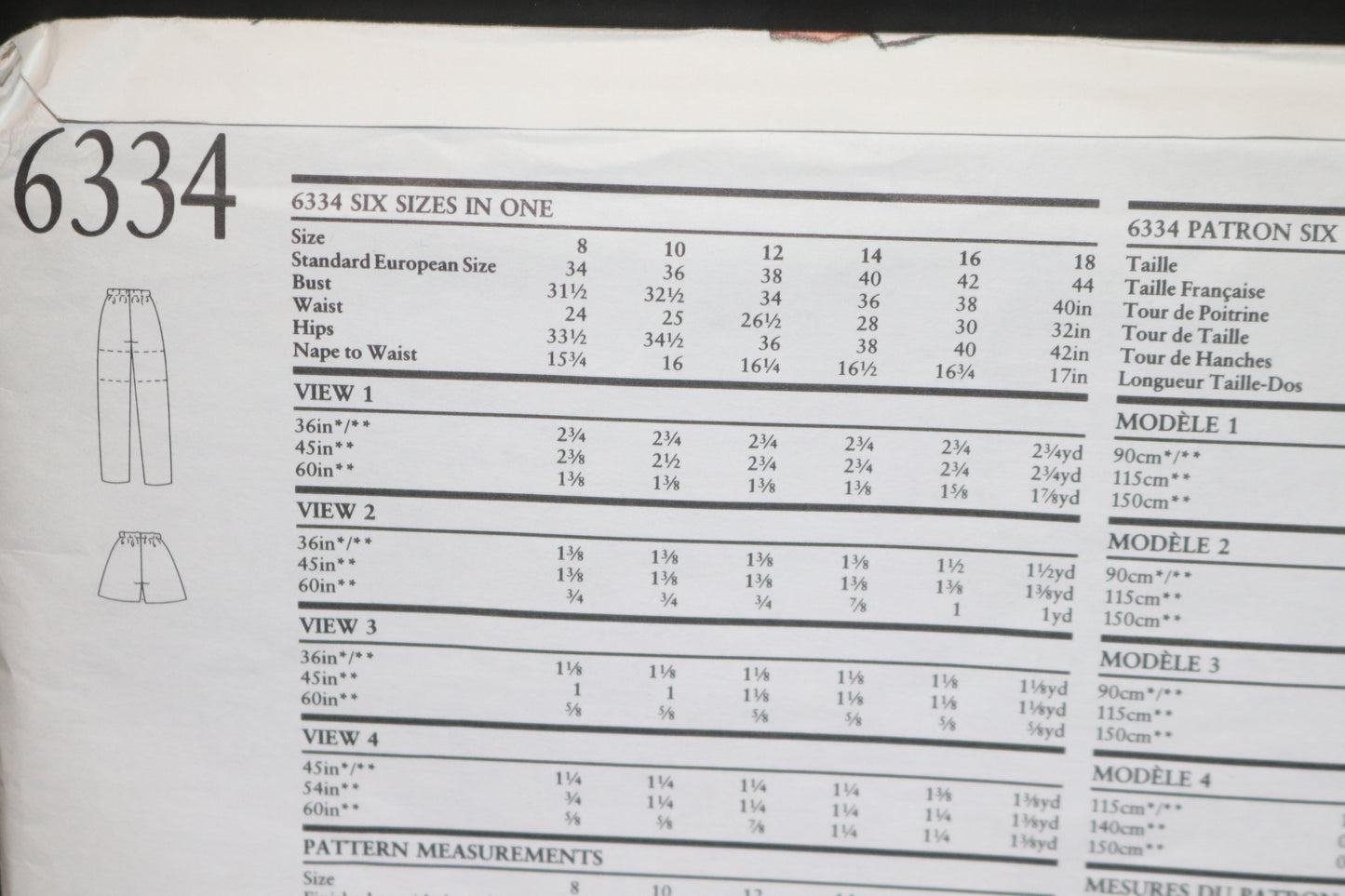 New Look 6334 Misses Pants and Shorts Sewing Pattern - UNCUT - Size 8 - 18