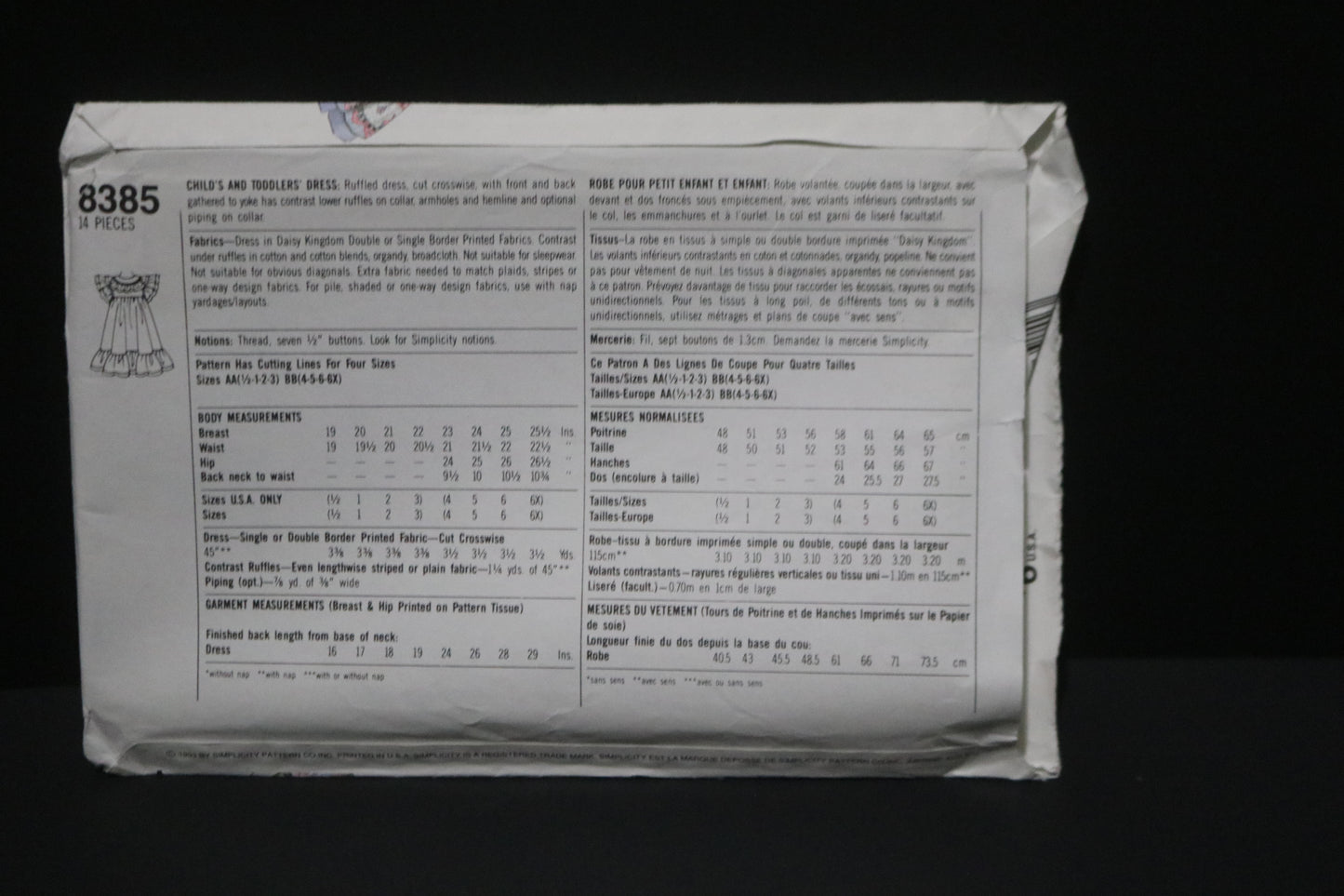 Simplicity 8385 Daisy Kingdom Childs and Toddlers Dress Sewing Pattern - UNCUT - Size 1/2 - 3