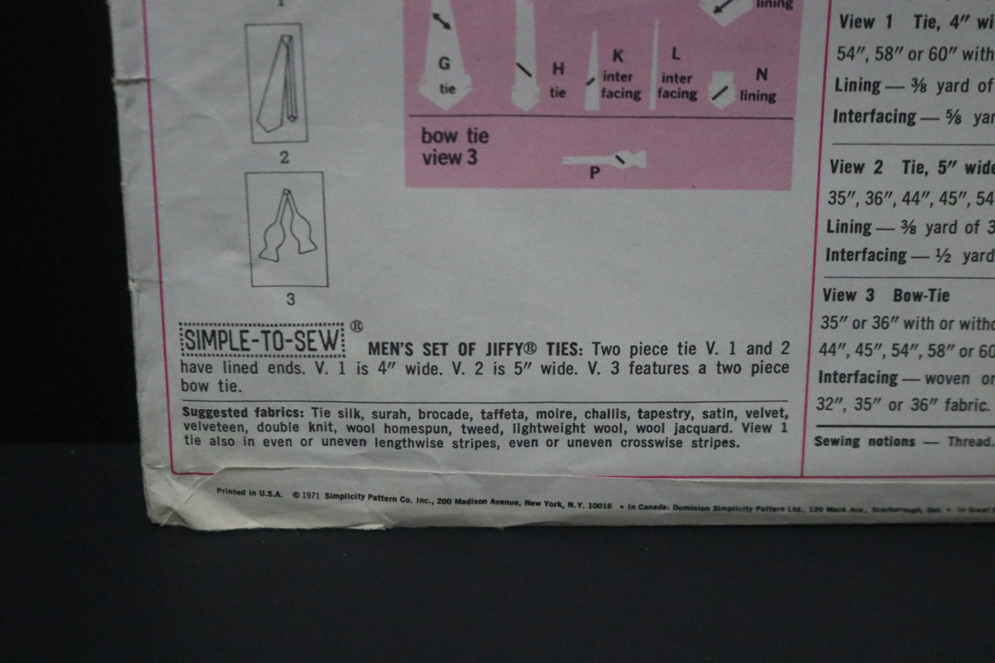 Simplicity 9400 Mens Set of Jiffy Ties Sewing Pattern - UNCUT