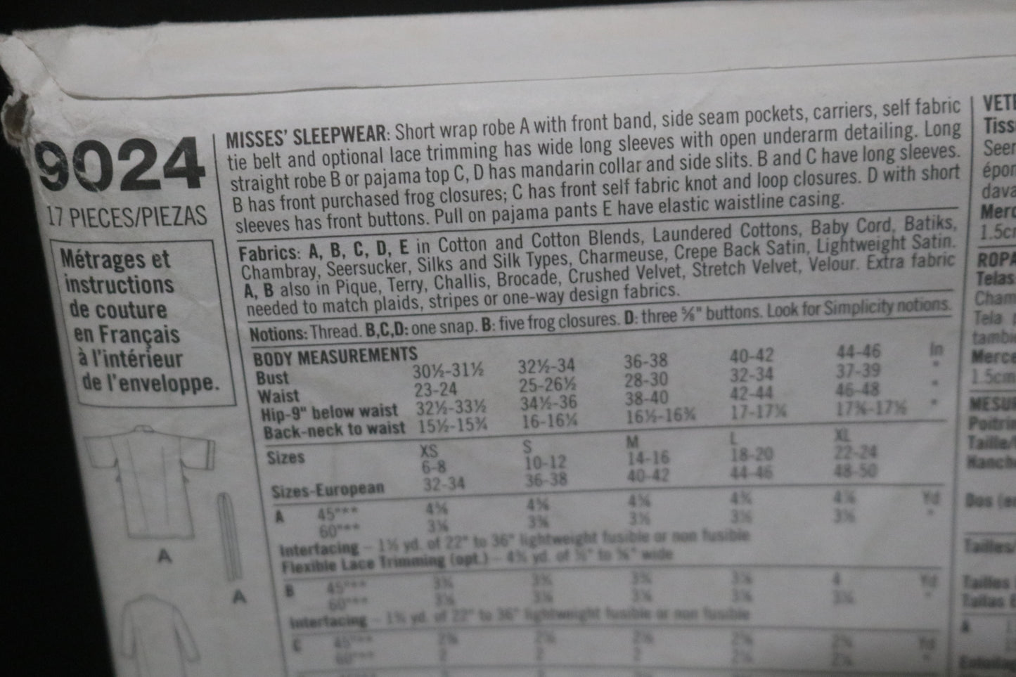 Simplicity 9024 Misses Sleepwear Sewing Pattern - UNCUT - Size Xs S M