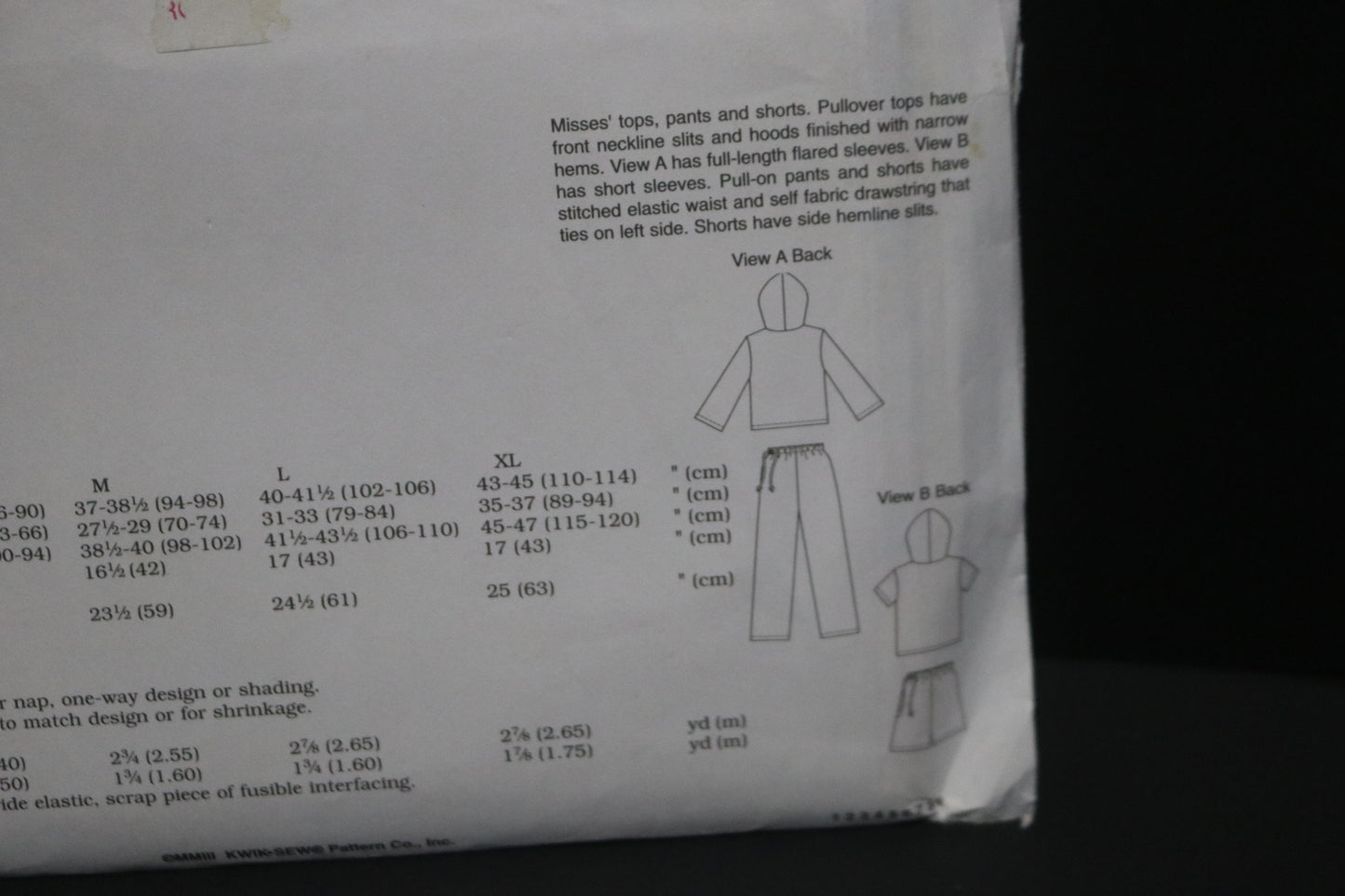 Kwik Sew 3155 Tops Pants and Shorts Sewing Pattern - UNCUT - Size Xs S M L XL