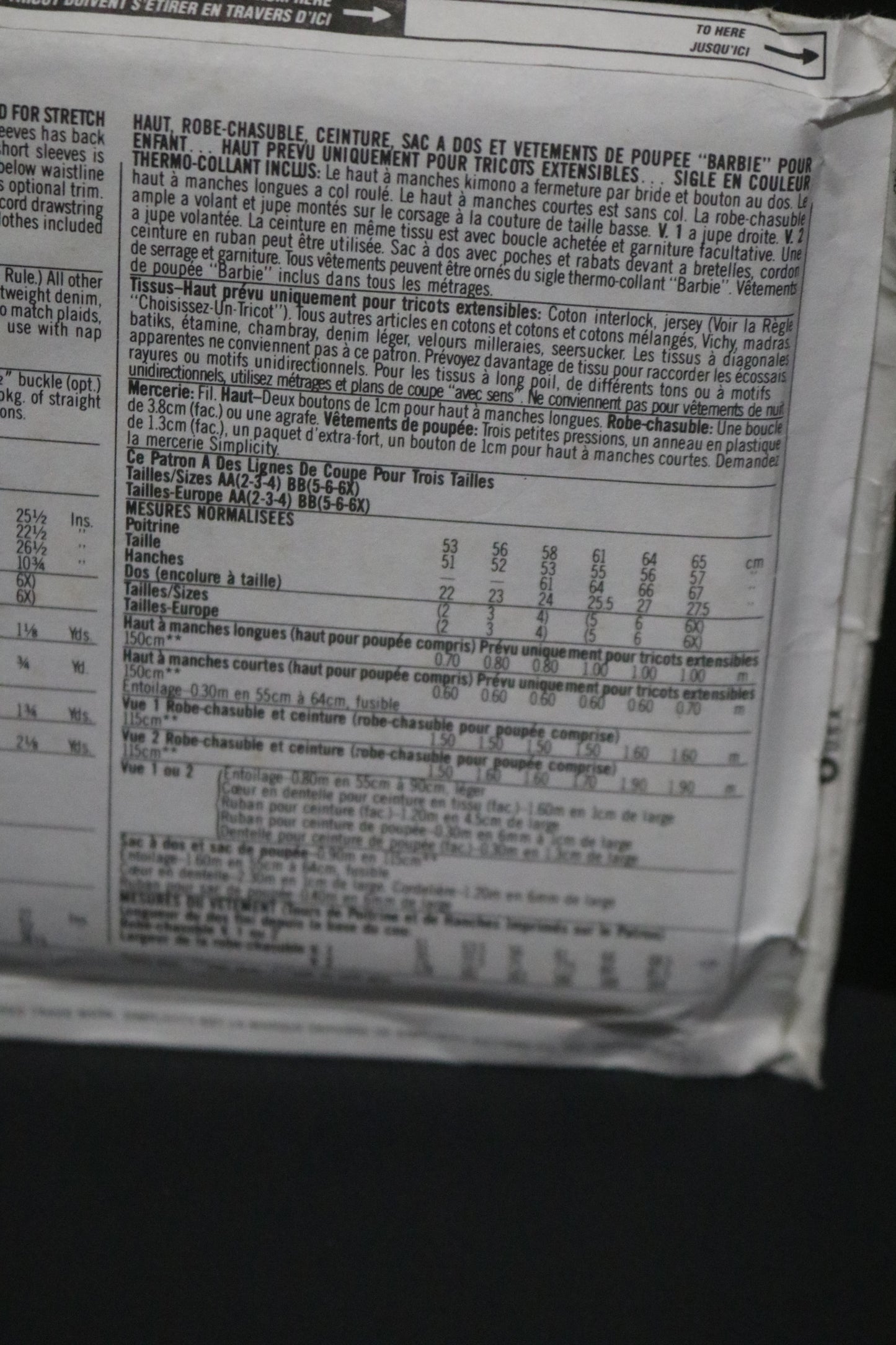 Simplicity 8566 Girls Top Jumper Belt Back pack and Barbie Doll Clothes Sewing Pattern UNCUT Size 5 - 6x