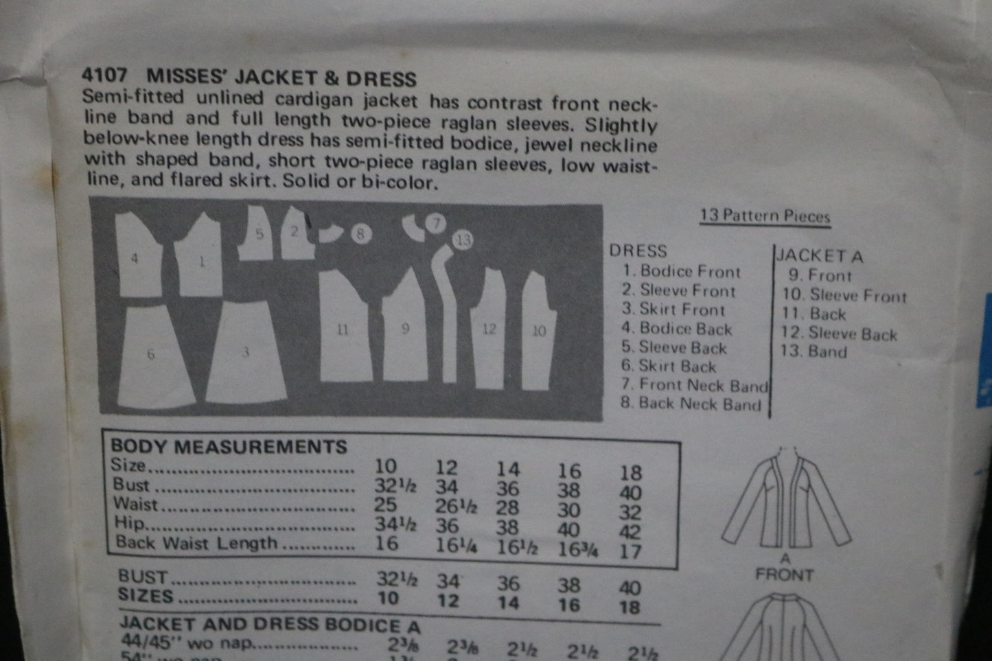 70s Butterick 4107 Misses Jacket and Dress Sewing Pattern UNCUT Multiple Size Available