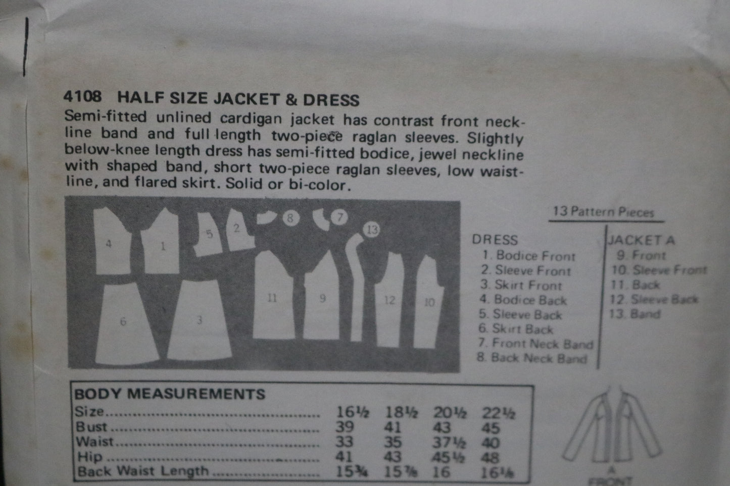 70s Butterick 4108 Misses Half Size Jacket and Dress Sewing Pattern UNCUT Multiple Size Available