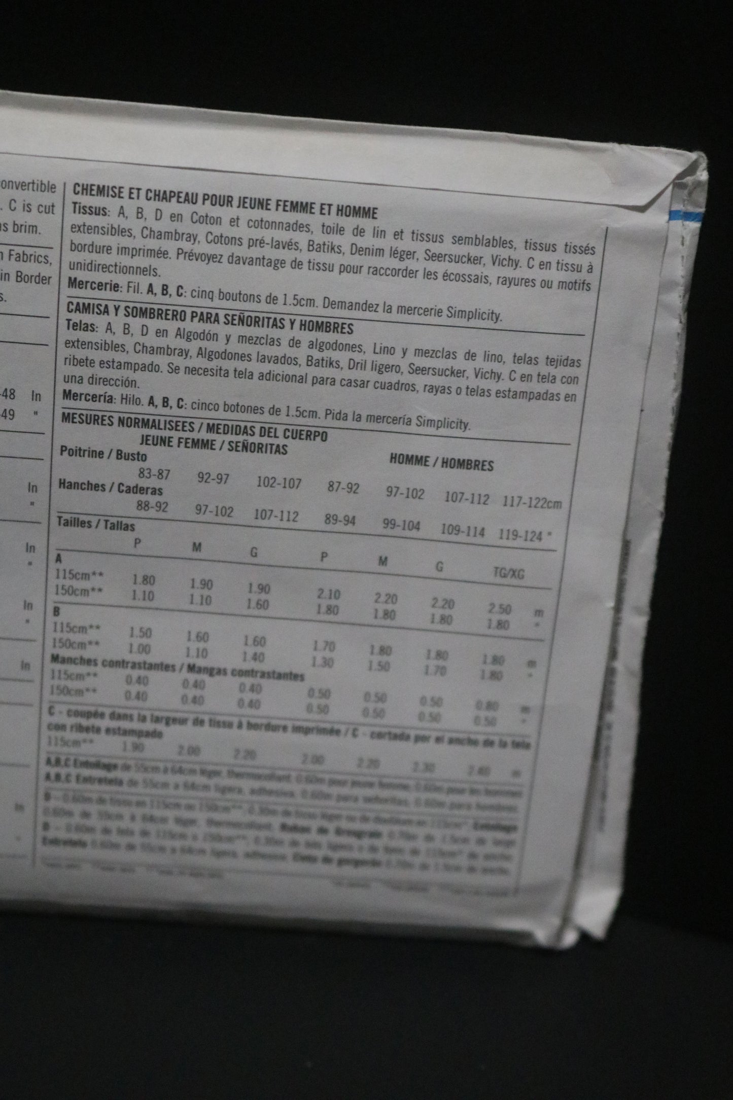 Simplicity 9203 Misses and Men's Shirt and Hat Sewing Pattern - UNCUT - Misses Size S - L Mens Size S - XL