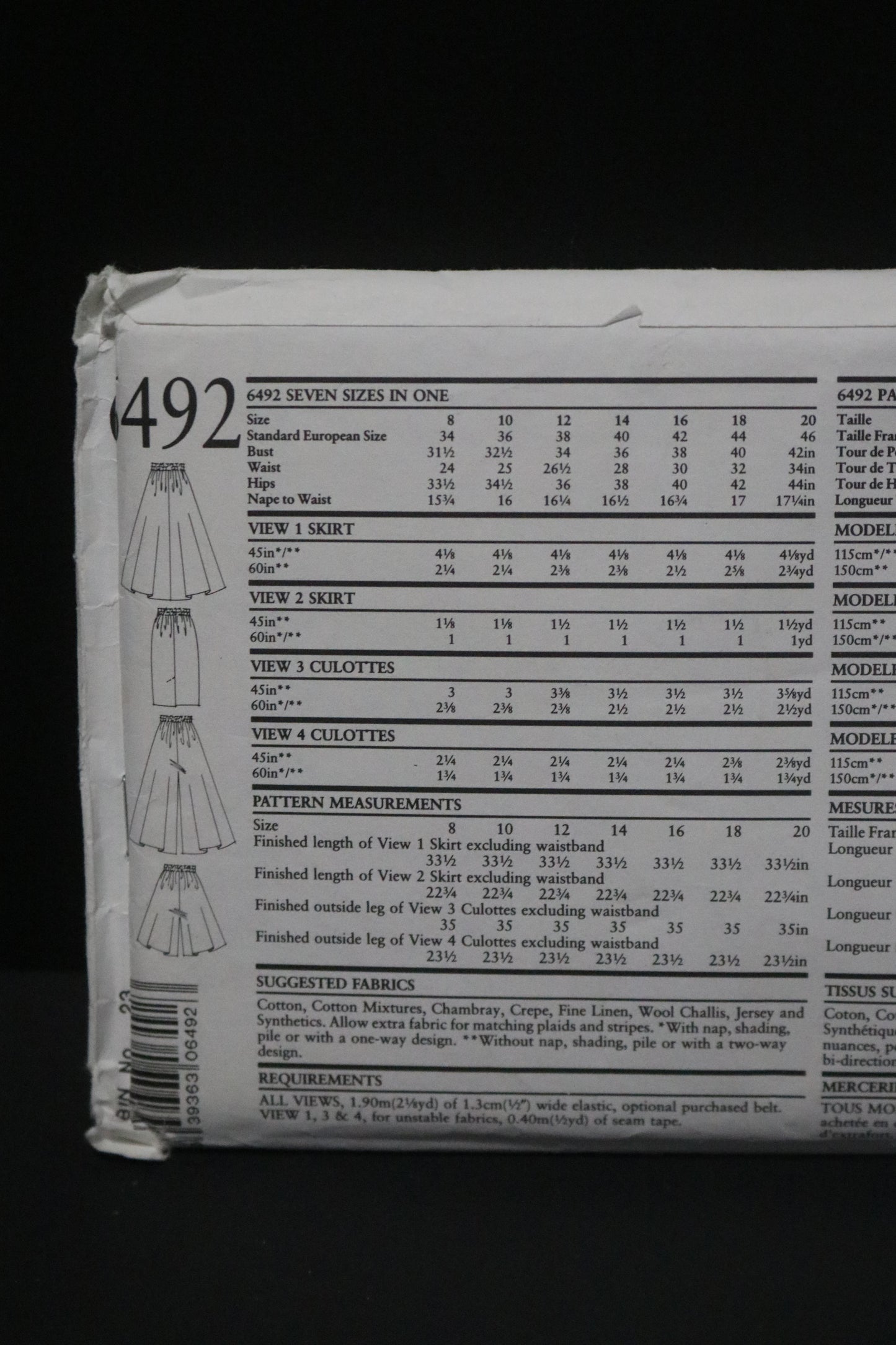 New Look 6492 Misses Skirt and Cullotes Sewing Pattern UNCUT - Size 8 - 20