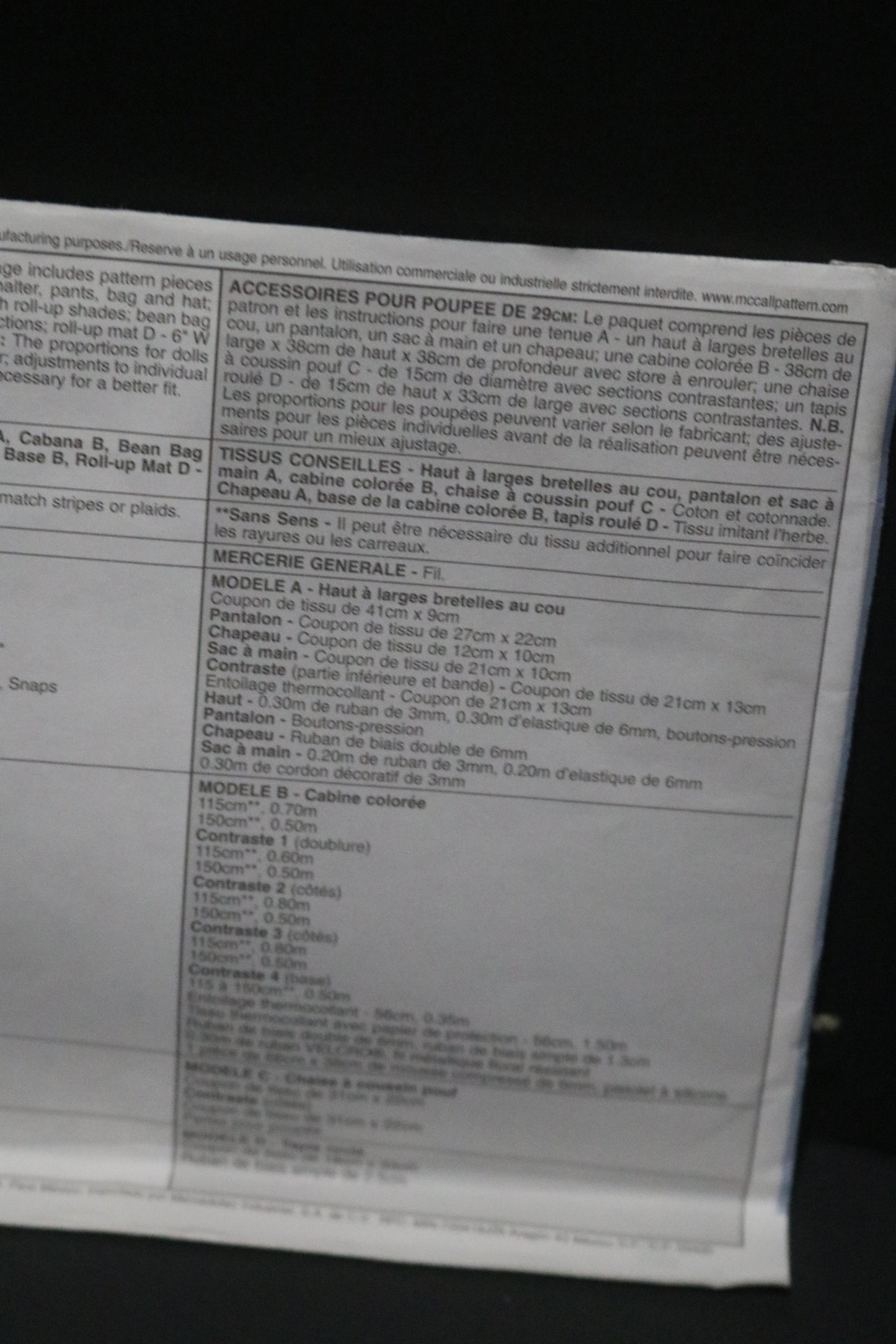 McCalls 4065 11 1/2" Doll Accessories Sewing Pattern - UNCUT