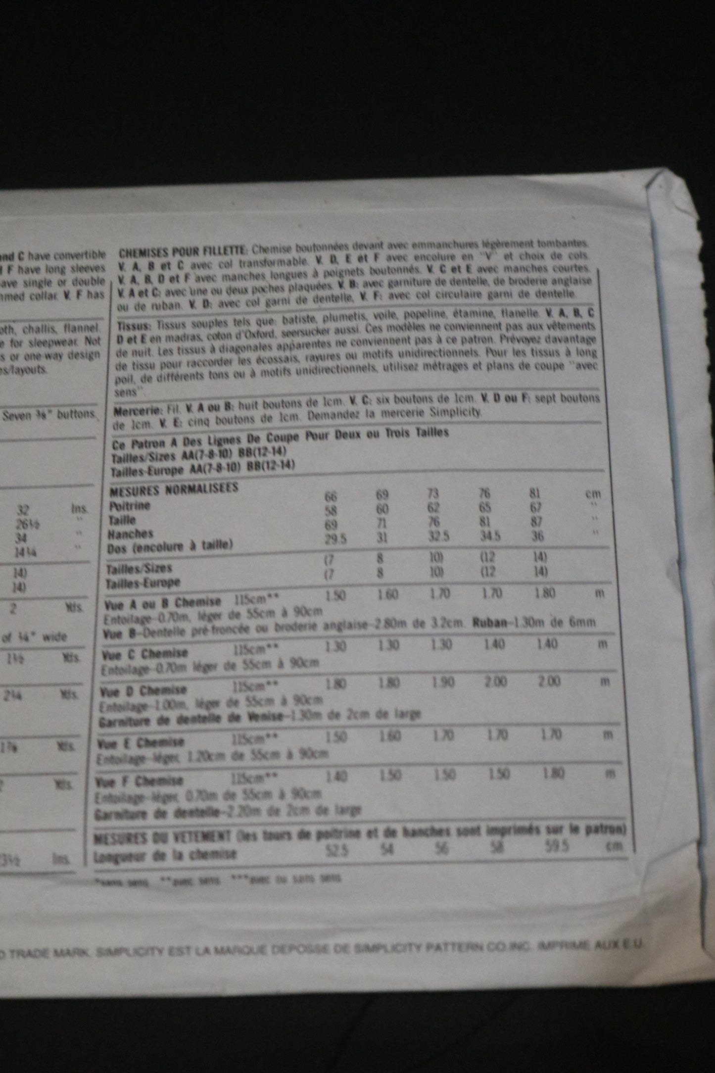 Simplicity 8628 Girls Shirt Sewing Pattern - UNCUT Size 12 -14