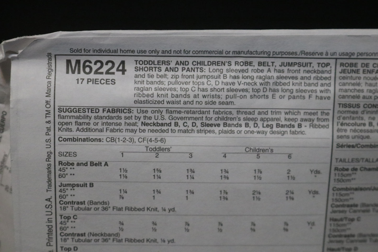 McCalls 6224 Children's Boys and Girls Robe Belt Jumpsuit Top Shorts and Pants Sewing Pattern UNCUT Size 1 2 3 or Size 4 5 6