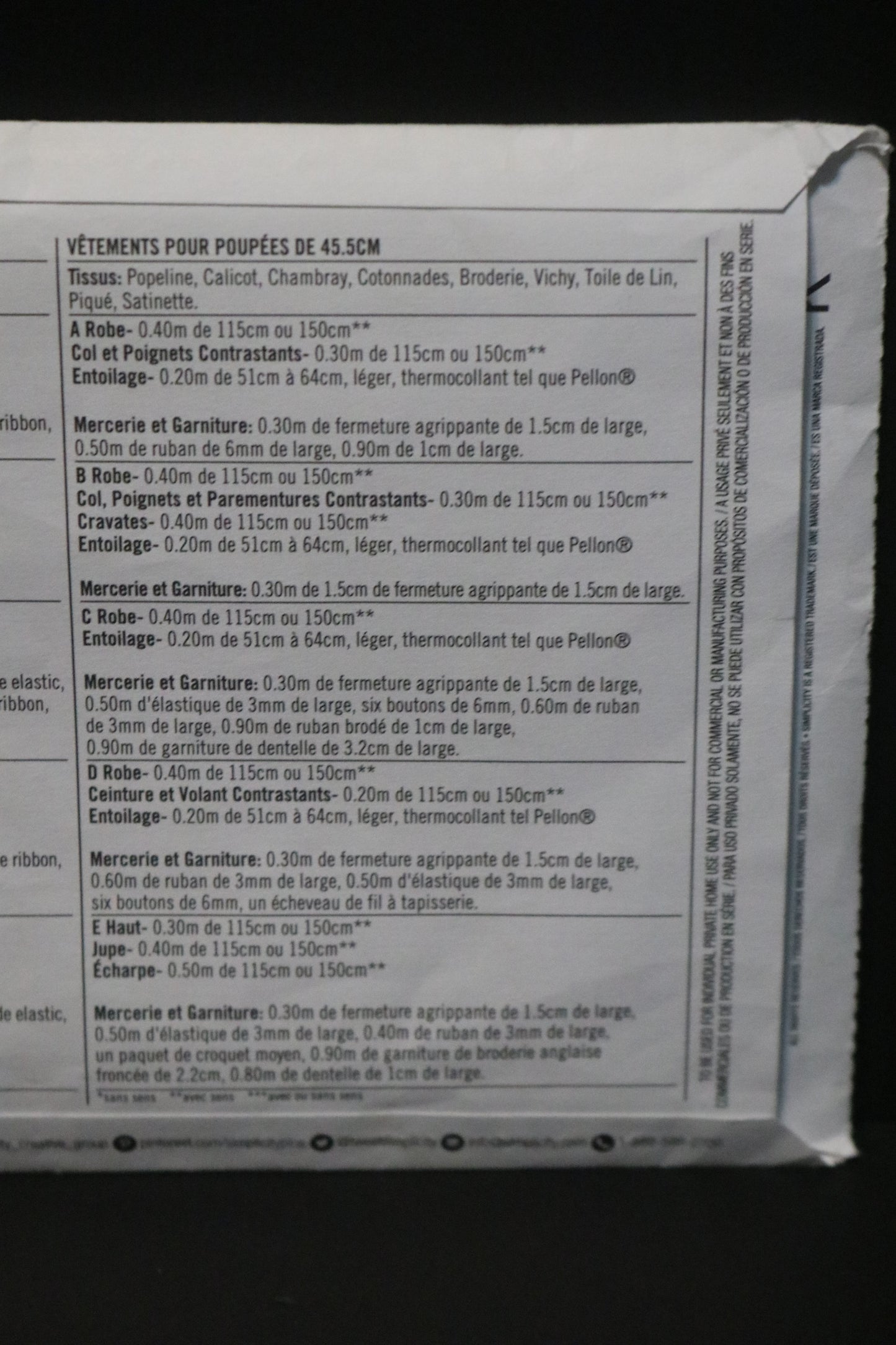 Simplicity 8575 18" Doll Costumes Sewing Pattern UNCUT