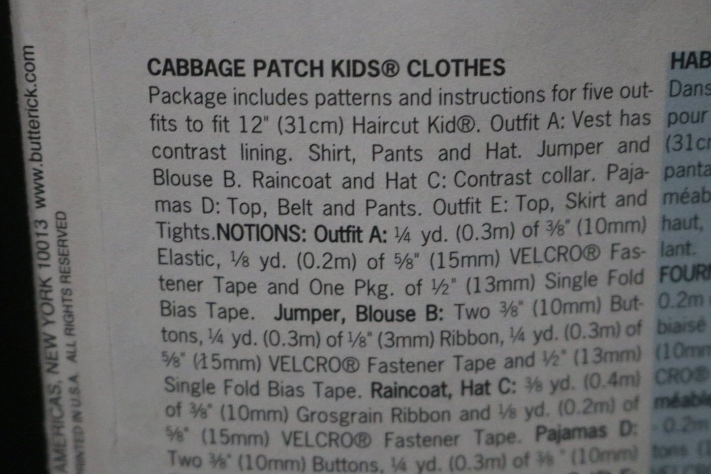 Butterick 6736 Cabbage Patch Kids Haircut Kid Doll Clothes Sewing Pattern - UNCUT