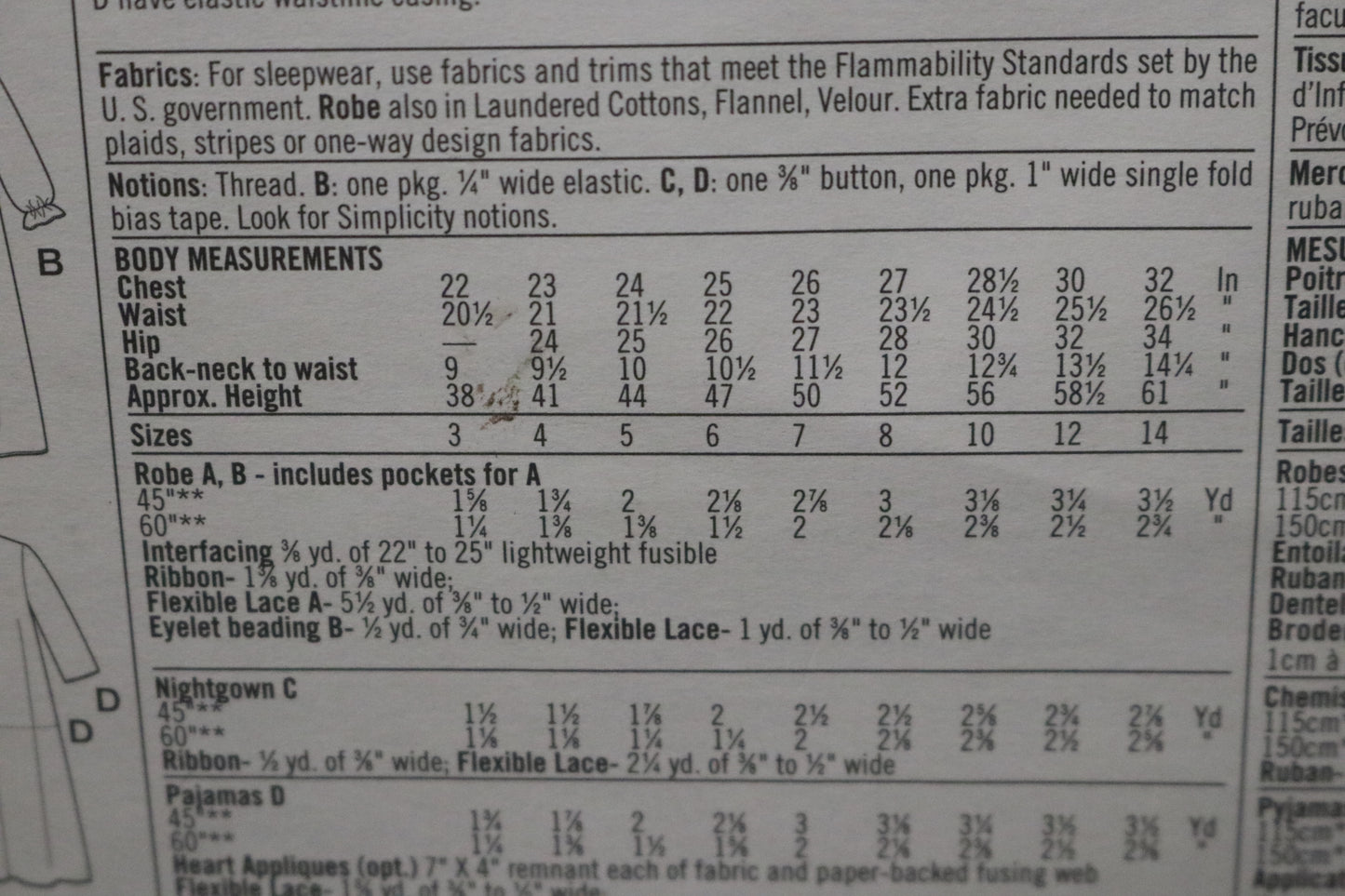 Simplicity 8488 Girls Sleepwear Sewing Pattern UNCUT Size 7 8 10 12