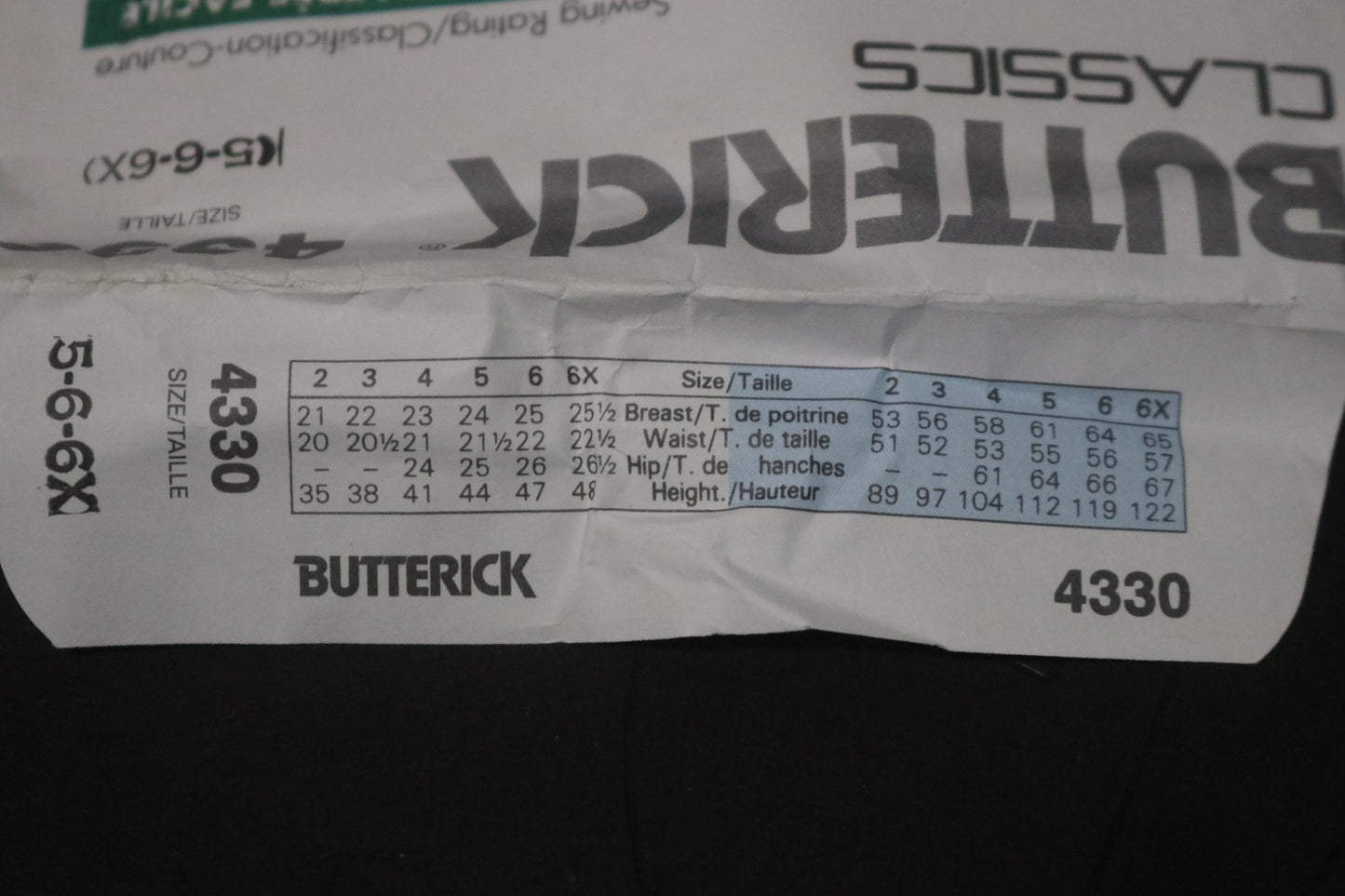 Butterick 4330 Childrens Jumper Sewing Pattern - UNCUT Size 5 6 6X