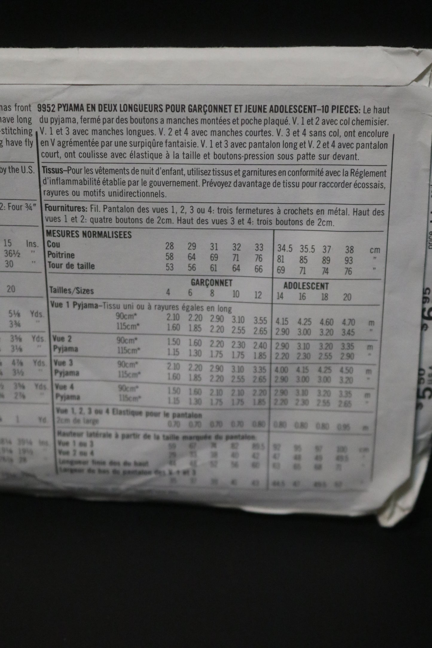 Simplicity 9952 Boys and Teen Boys Pajamas in Two Length Sewing Pattern UNCUT Size 14 - 20